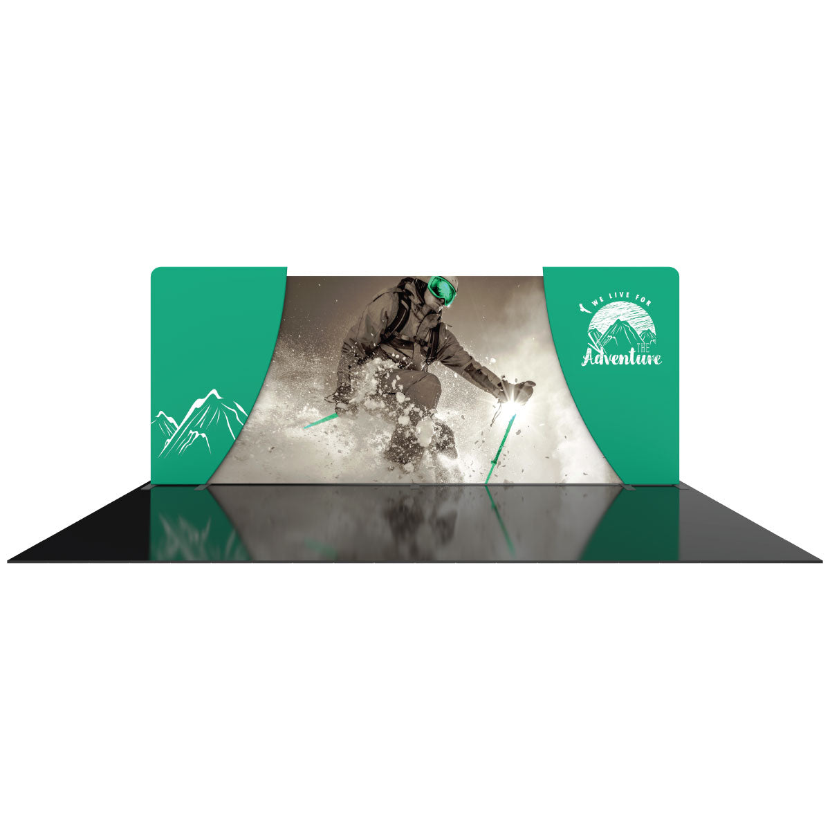 Trade show display featuring a skier in action for exhibitions and special events