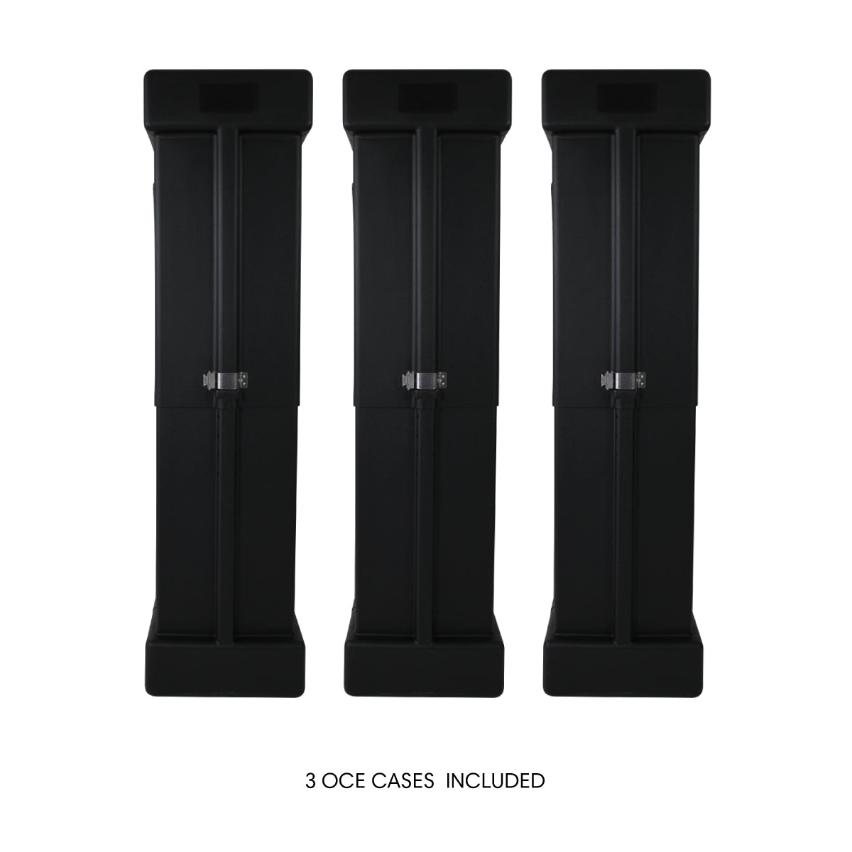 Three trade show OCE cases for transporting and protecting exhibition displays and event materials
