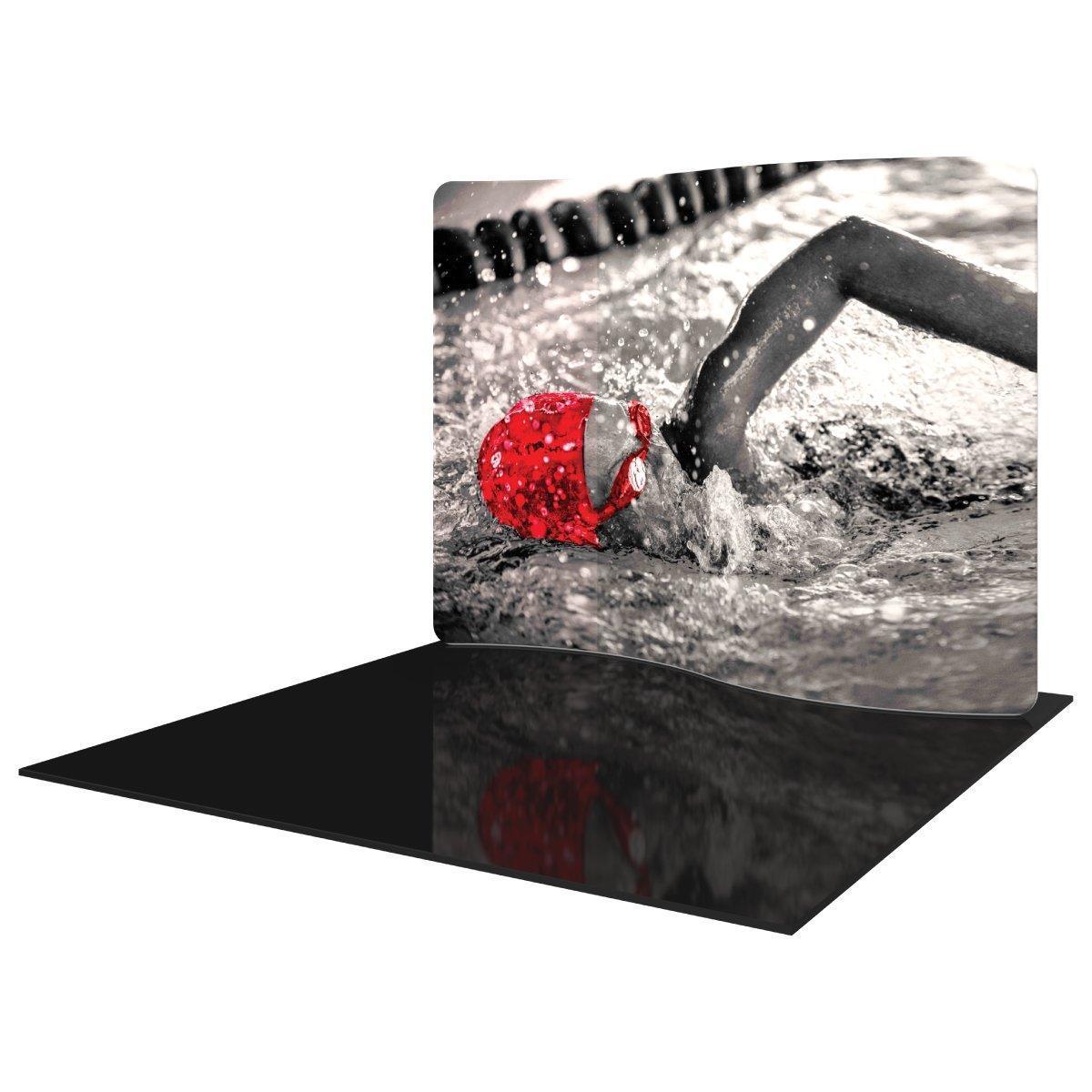 Serpentine trade show display featuring swimmer image for exhibitions and special events
