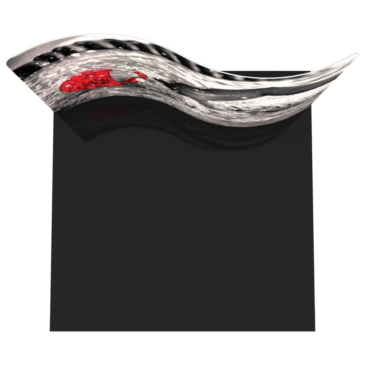 Curved serpentine trade show display featuring dynamic graphic design for exhibitions and special events