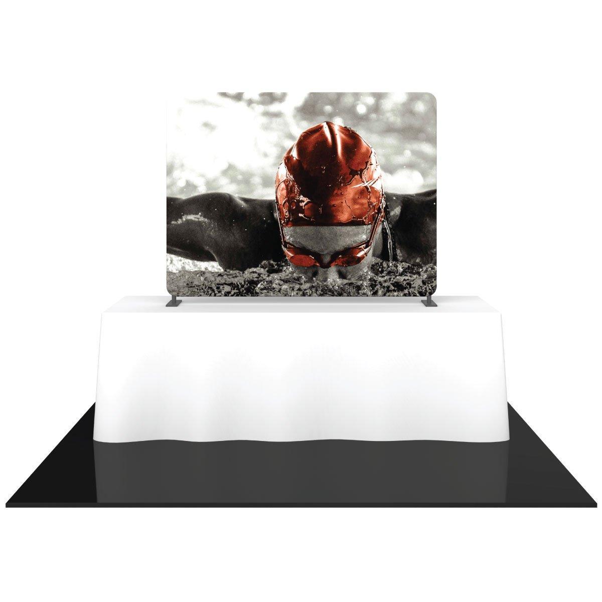 6ft straight tabletop display with graphic of swimmer for trade shows and exhibitions