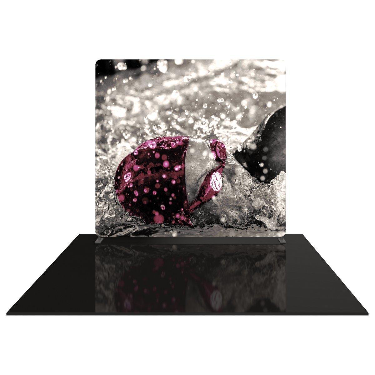 8ft straight fabric trade show display with high-impact swimmer graphic for exhibitions and events