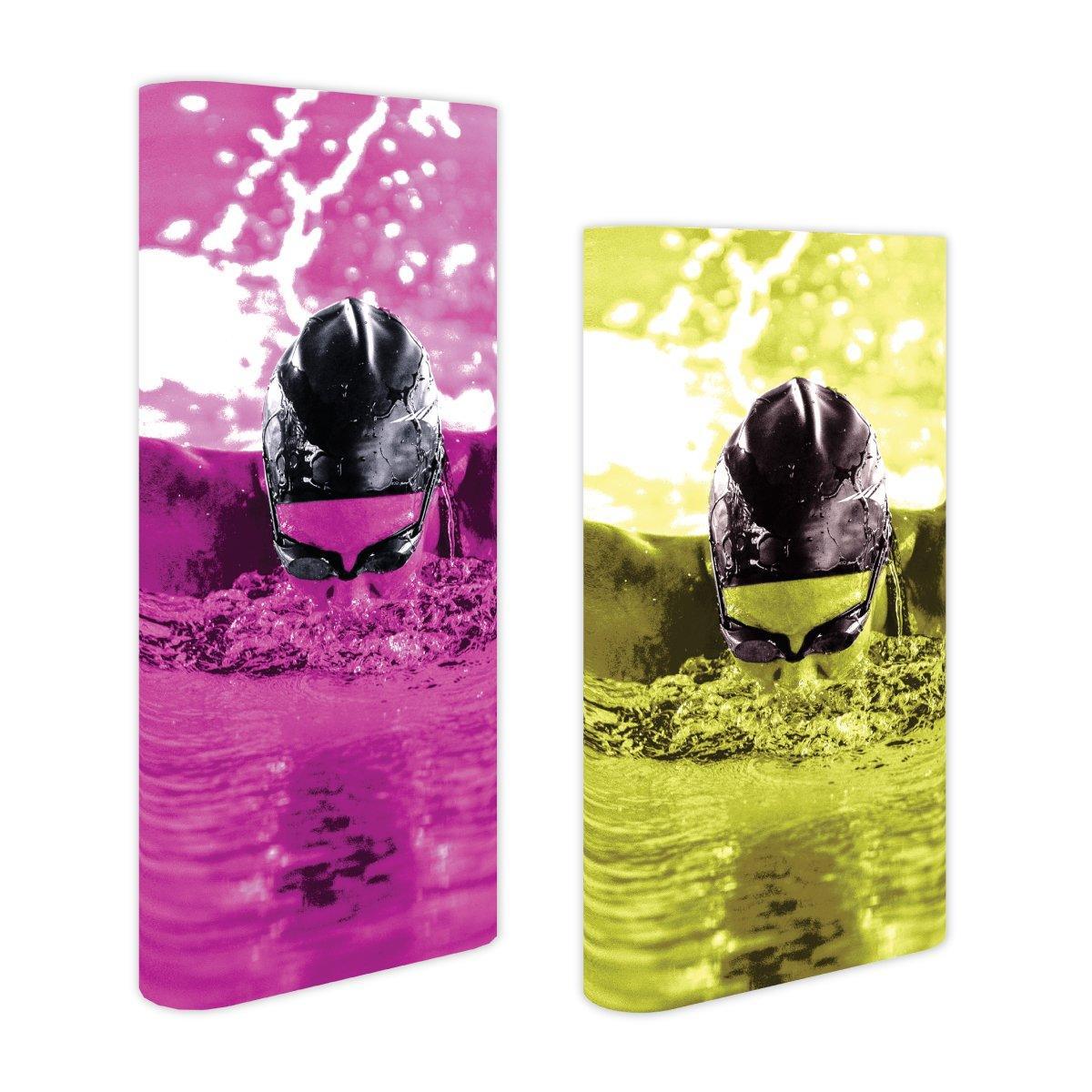 Backlit fabric trade show displays featuring swimmer image, ideal for exhibitions and special events