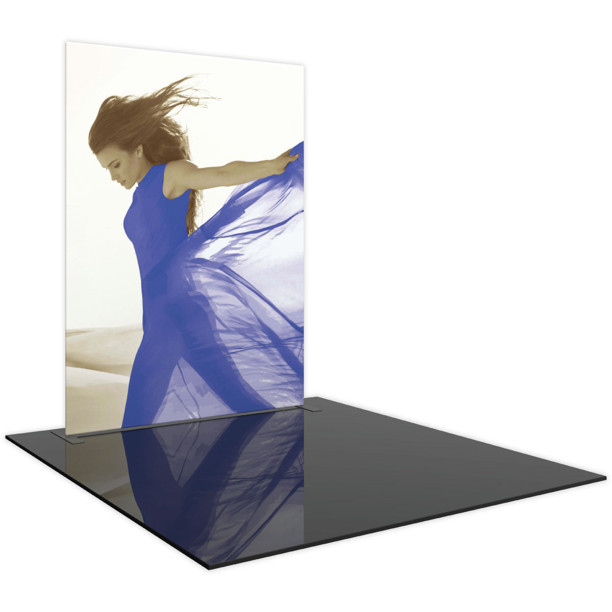 Tall straight fabric display booth with large custom graphic for trade shows and exhibitions