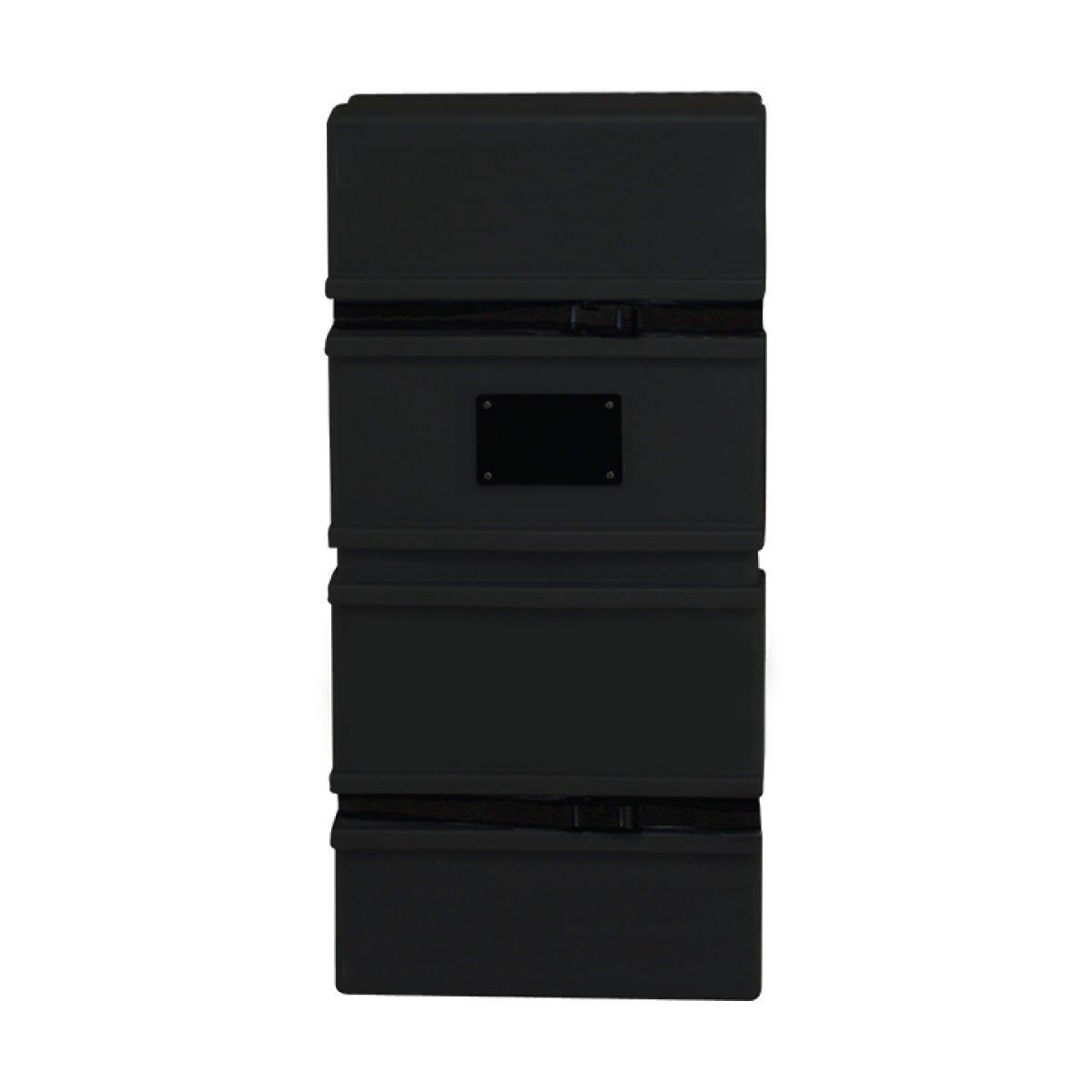 Compact tabletop display case designed for trade shows and exhibitions with secure locking straps