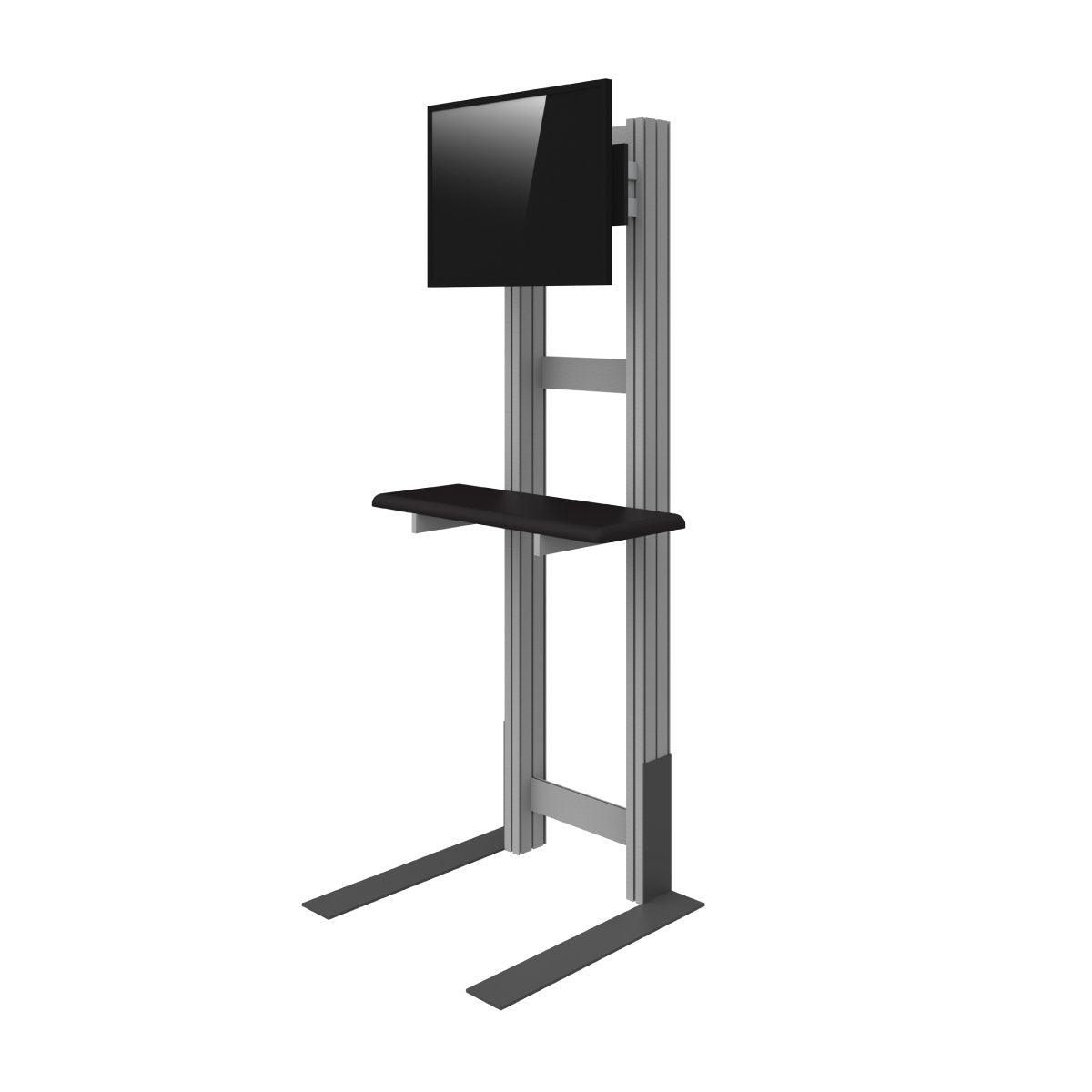 Freestanding media kiosk with monitor and shelf for trade shows exhibitions and special events