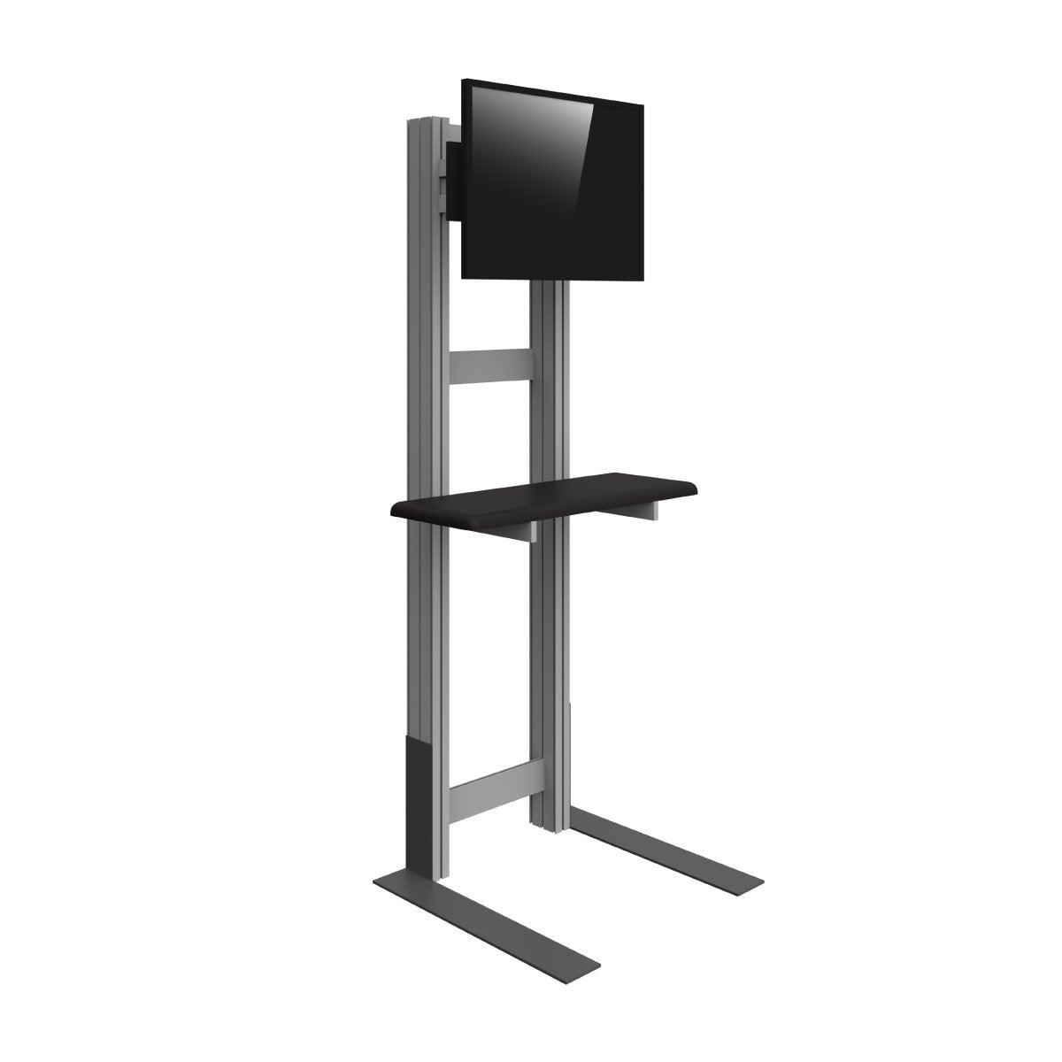 Freestanding media kiosk with monitor and shelf for trade shows and exhibitions