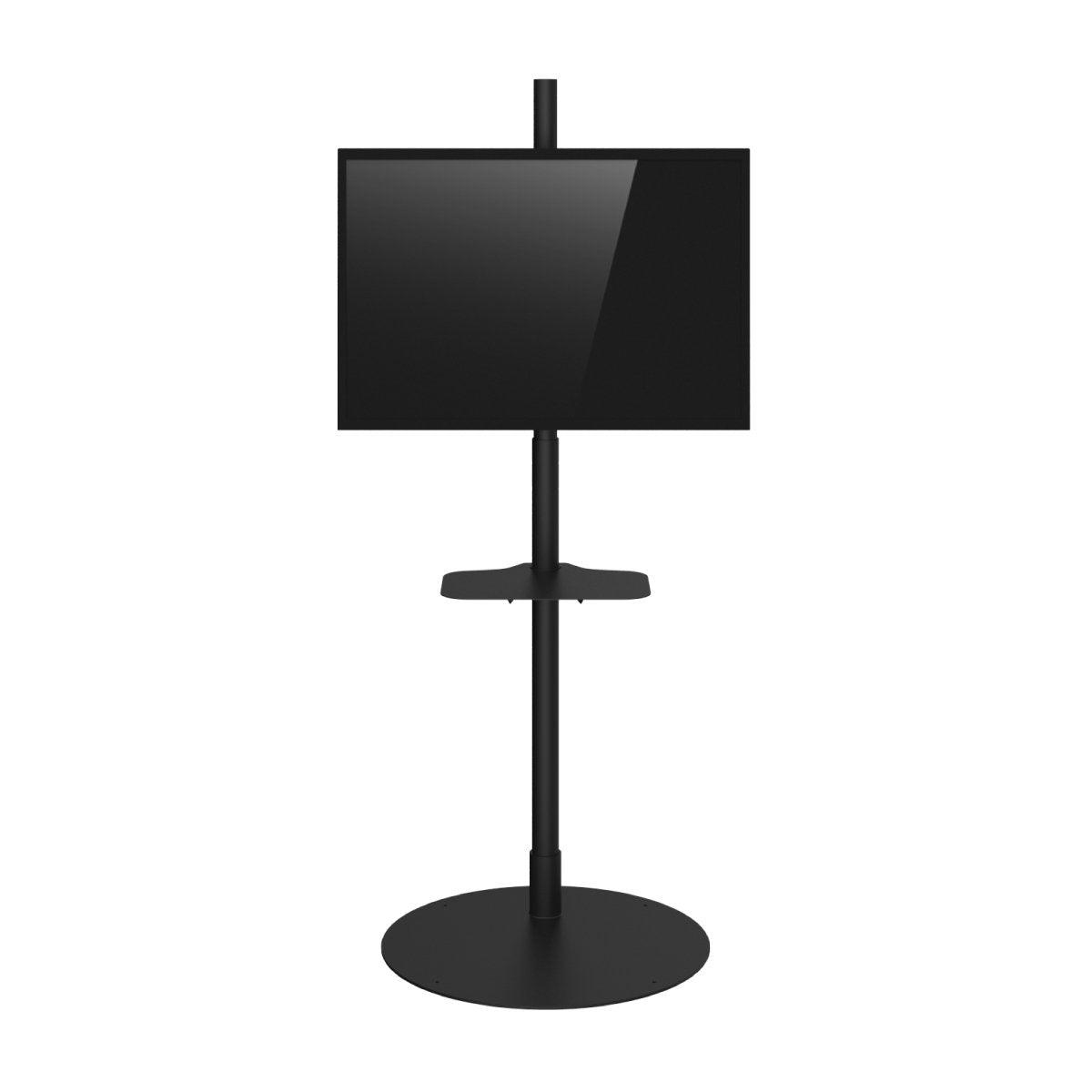 Freestanding portable monitor kiosk with shelf for trade shows and exhibitions