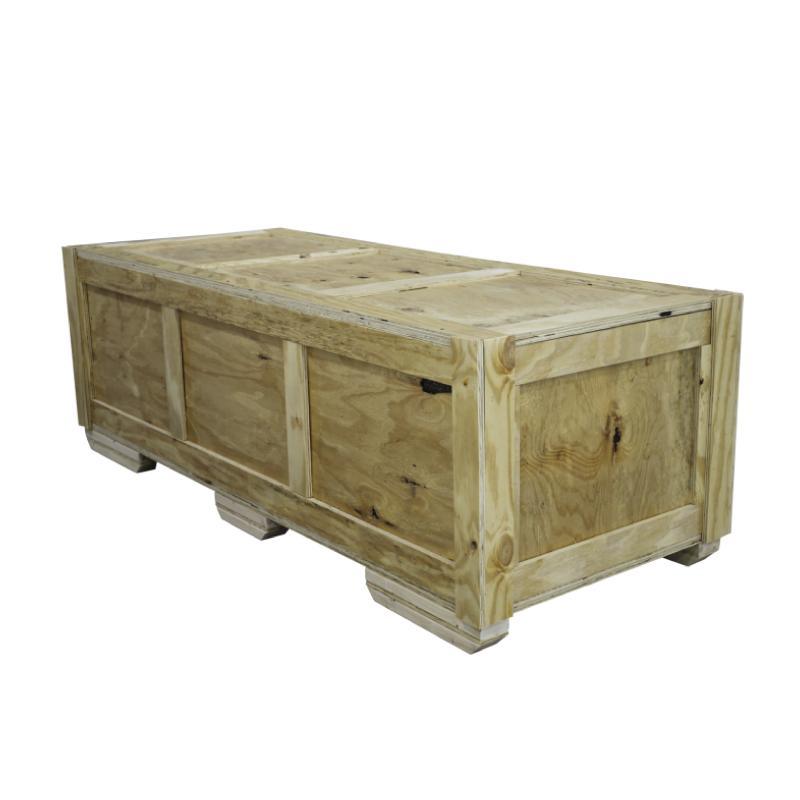 Large wooden shipping crate designed for secure transport at trade shows and exhibitions