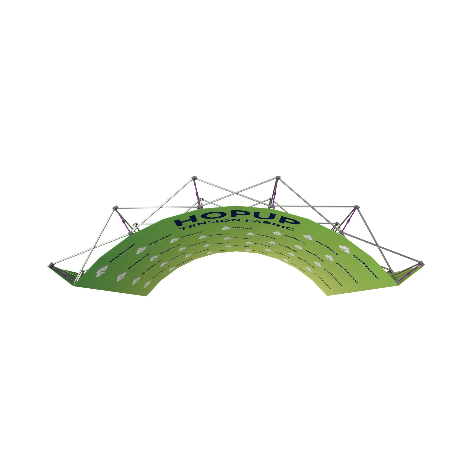 Curved tension fabric display structure with branded graphic for trade show and exhibition use