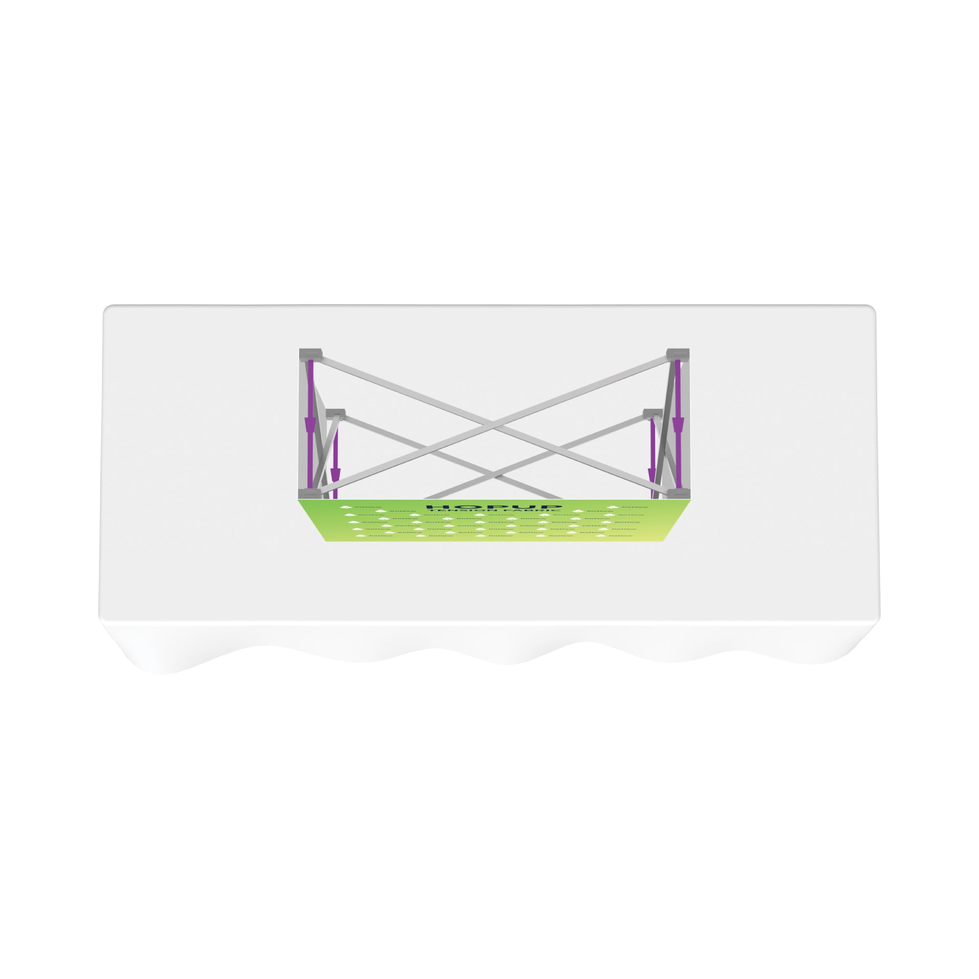 Collapsible overhead banner frame for trade shows and exhibitions on white surface