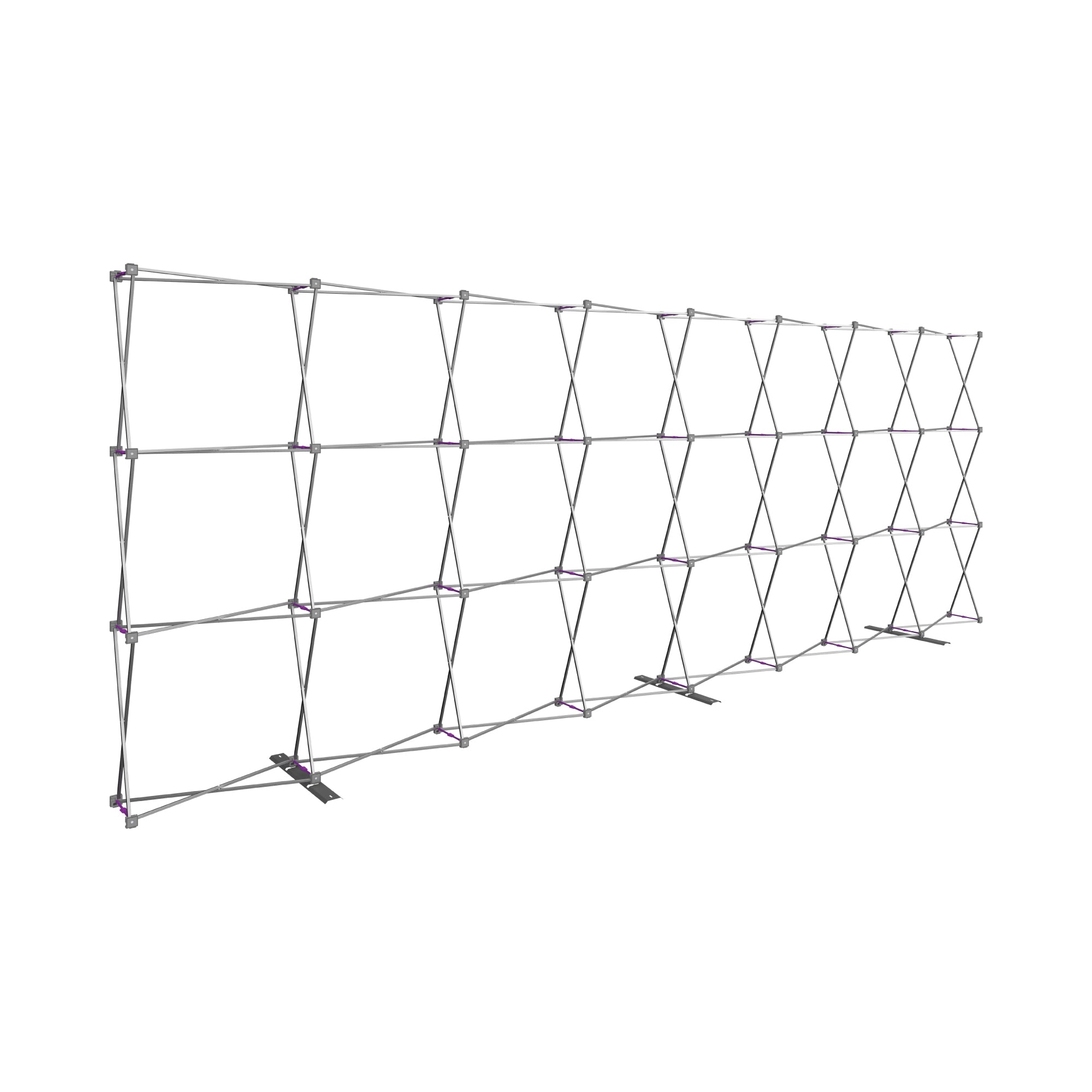 Expandable trade show display frame with modular grid structure for exhibitions and events