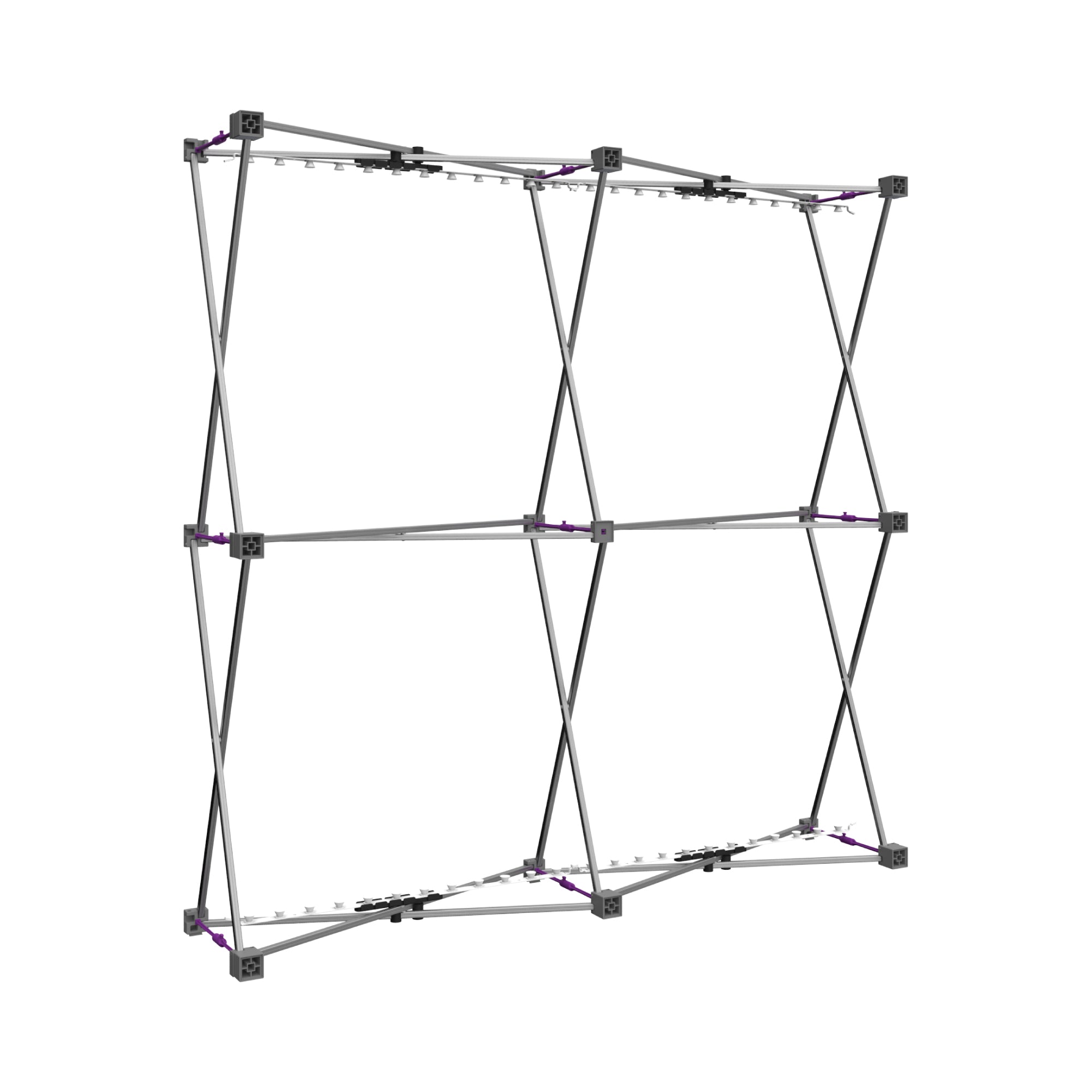 Collapsible frame display structure for trade shows and exhibitions with clip rails for graphics