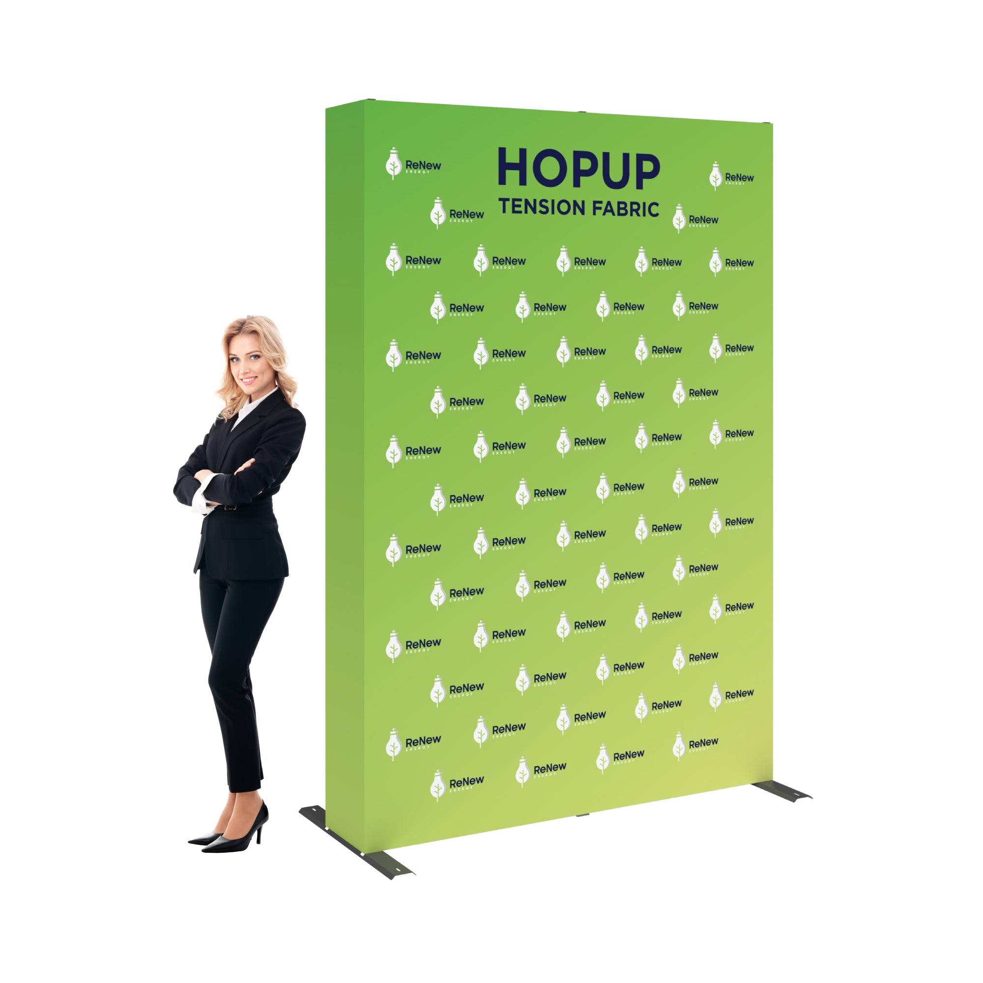 Hopup tension fabric display with branding for trade shows, exhibitions, and special events