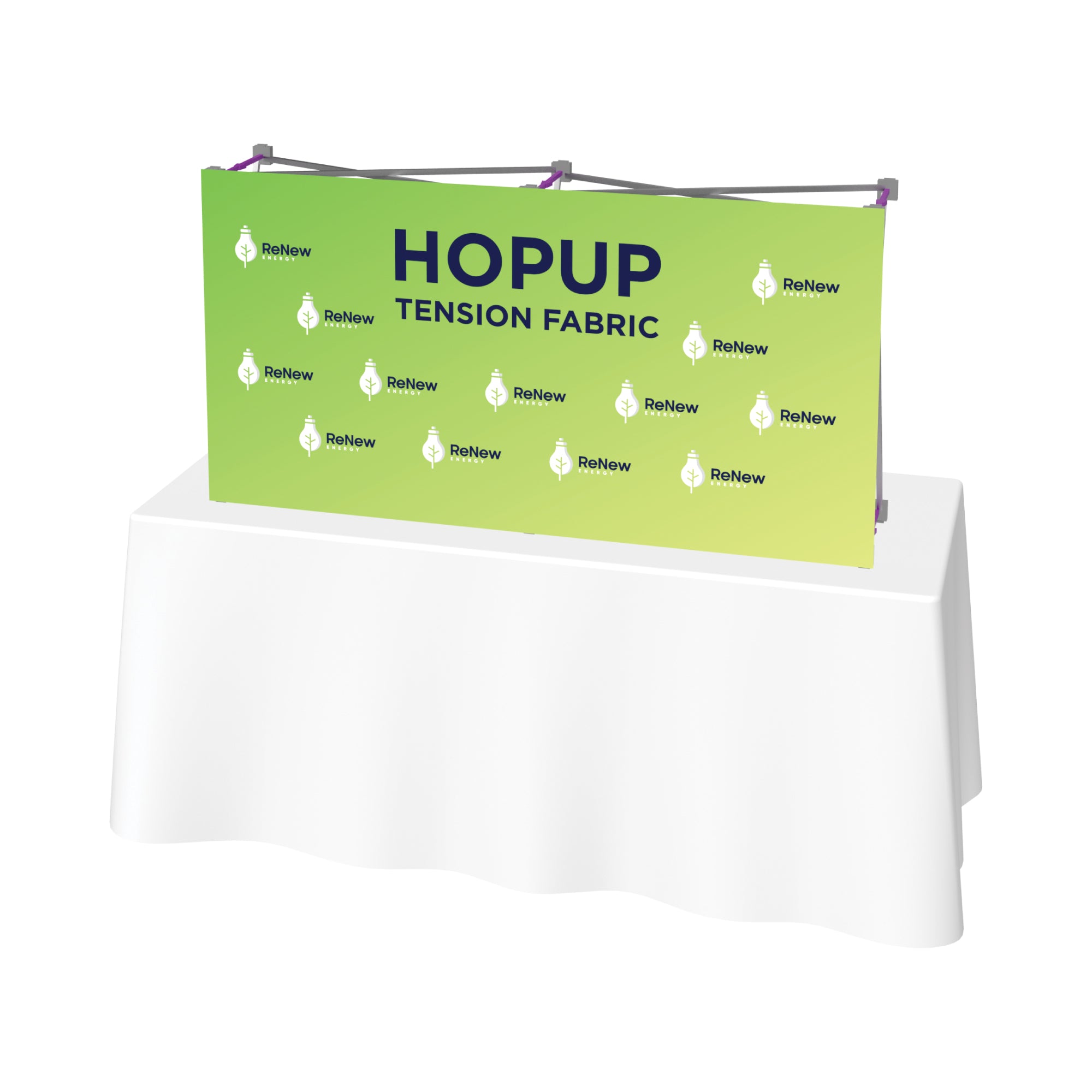 Trade show hopup tension fabric display banner on table for exhibitions and special events
