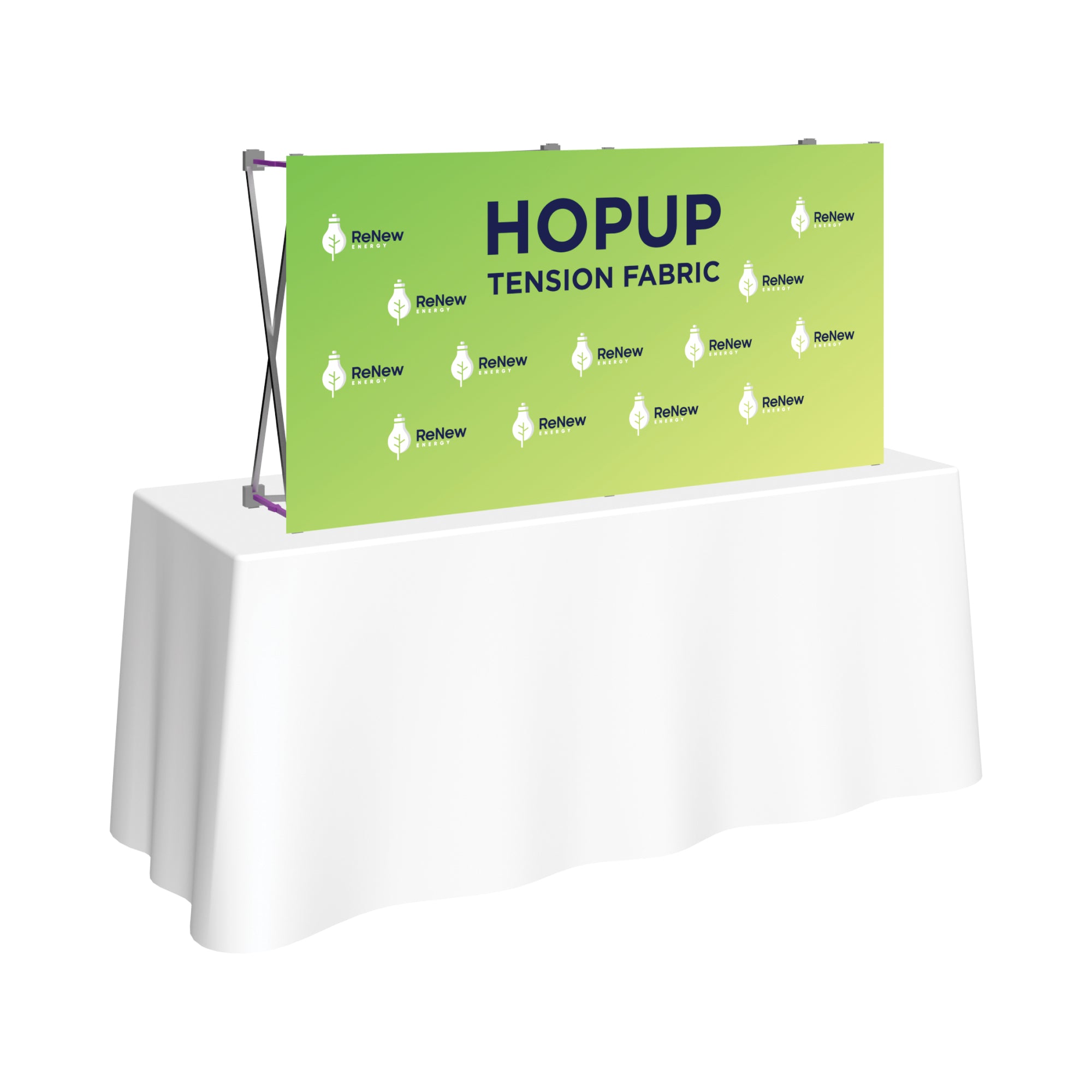 Tension fabric trade show banner on table for exhibitions and special events