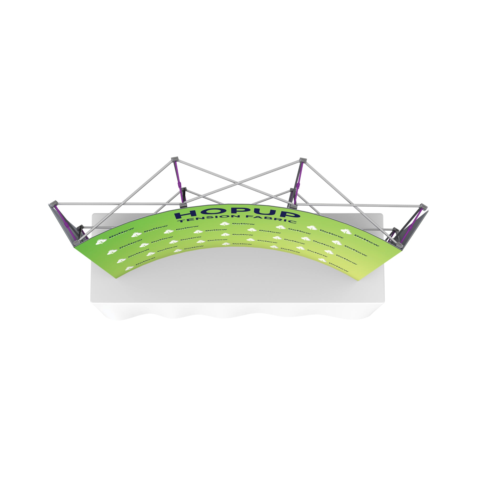 Curved tension fabric trade show display with metal frame for exhibitions and events