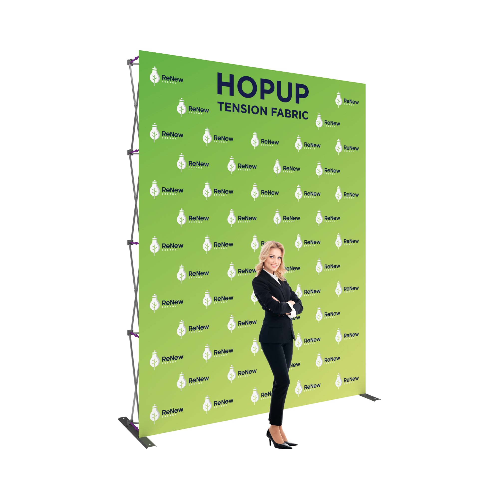 Pop-up tension fabric display with branding, ideal for trade shows, exhibitions, and special events backdrop
