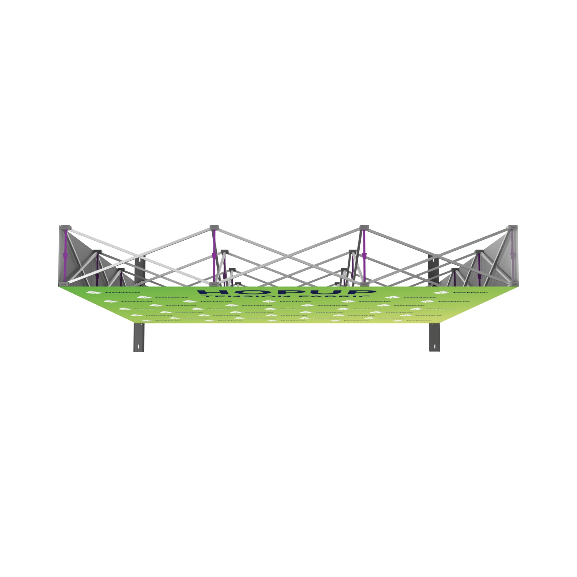 Overhead truss frame with branded hanging banner for trade shows and special events