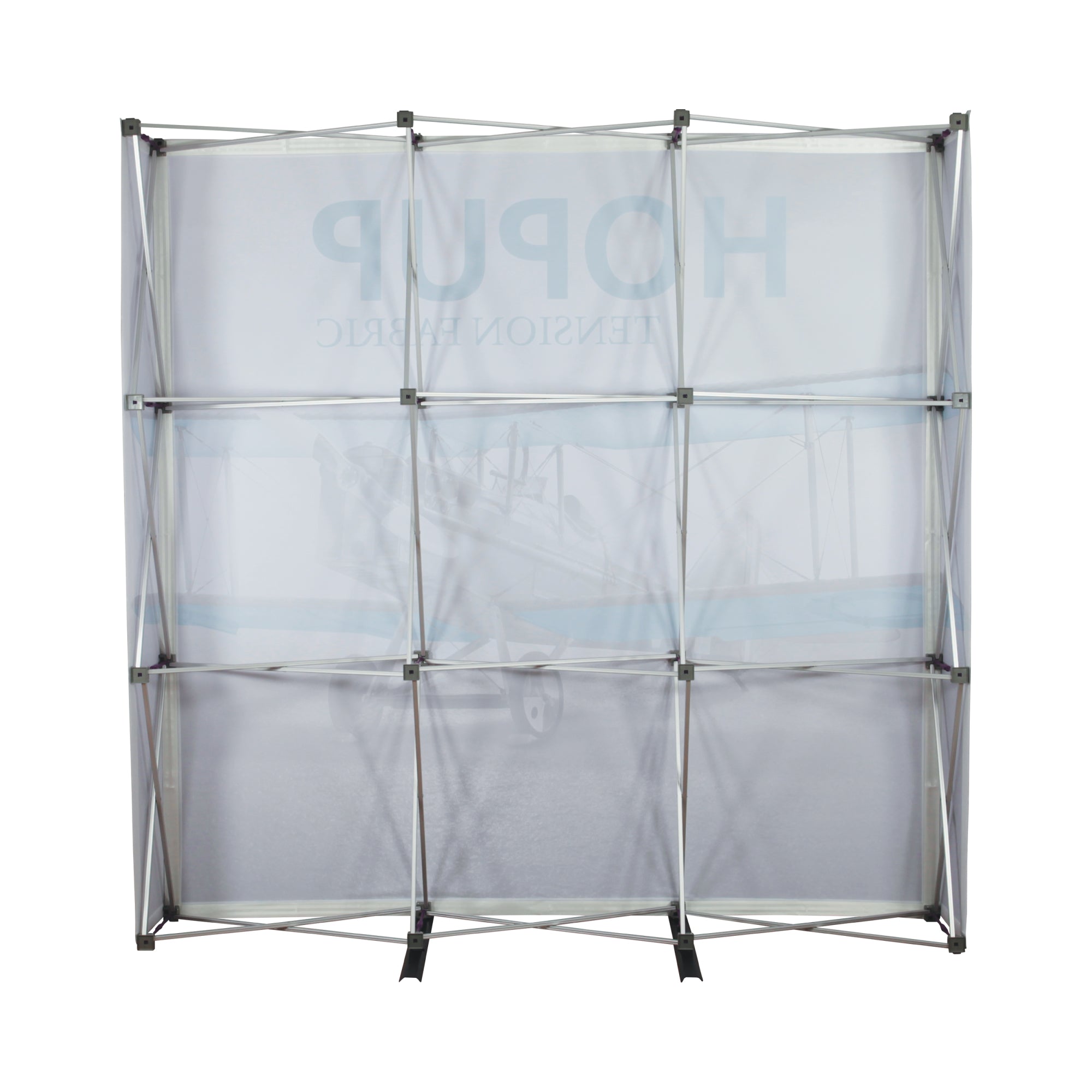 Trade show fabric display frame with tension fabric graphic for exhibitions and special events