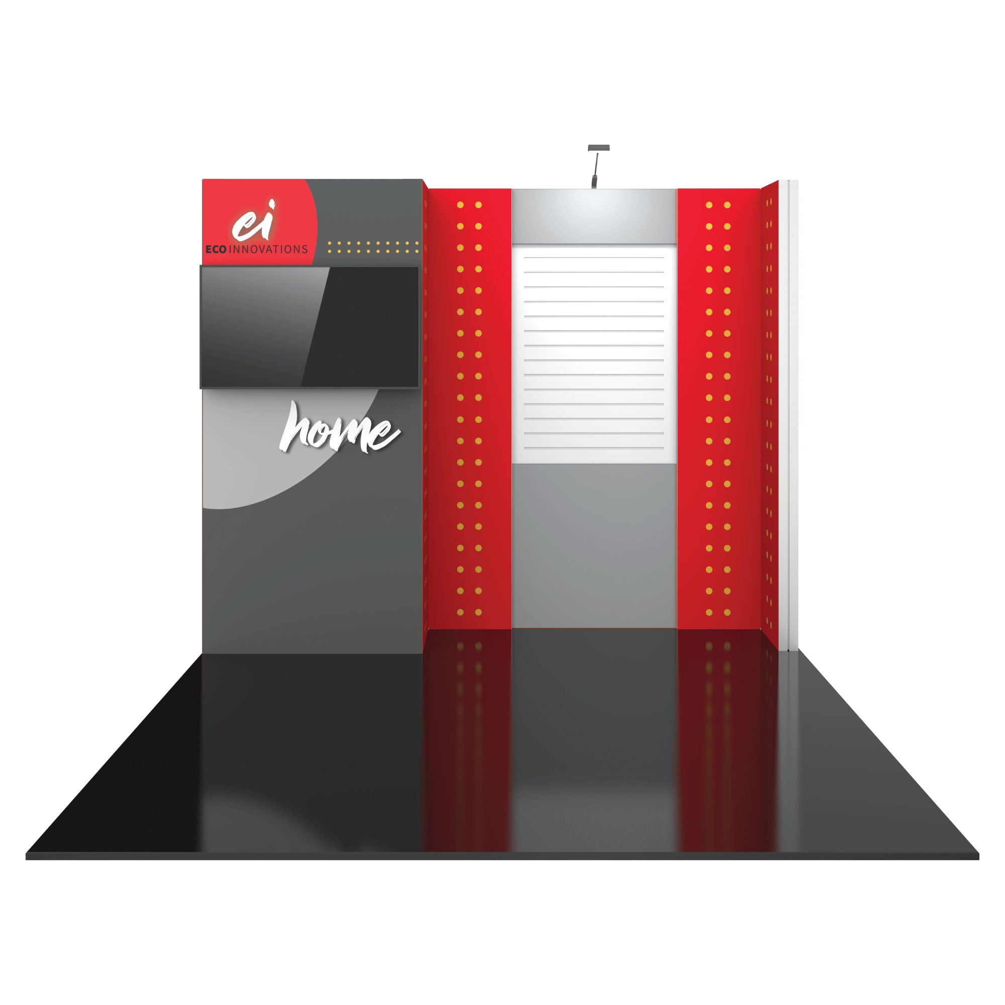 Modular trade show display with monitor and slatwall for exhibitions and special events