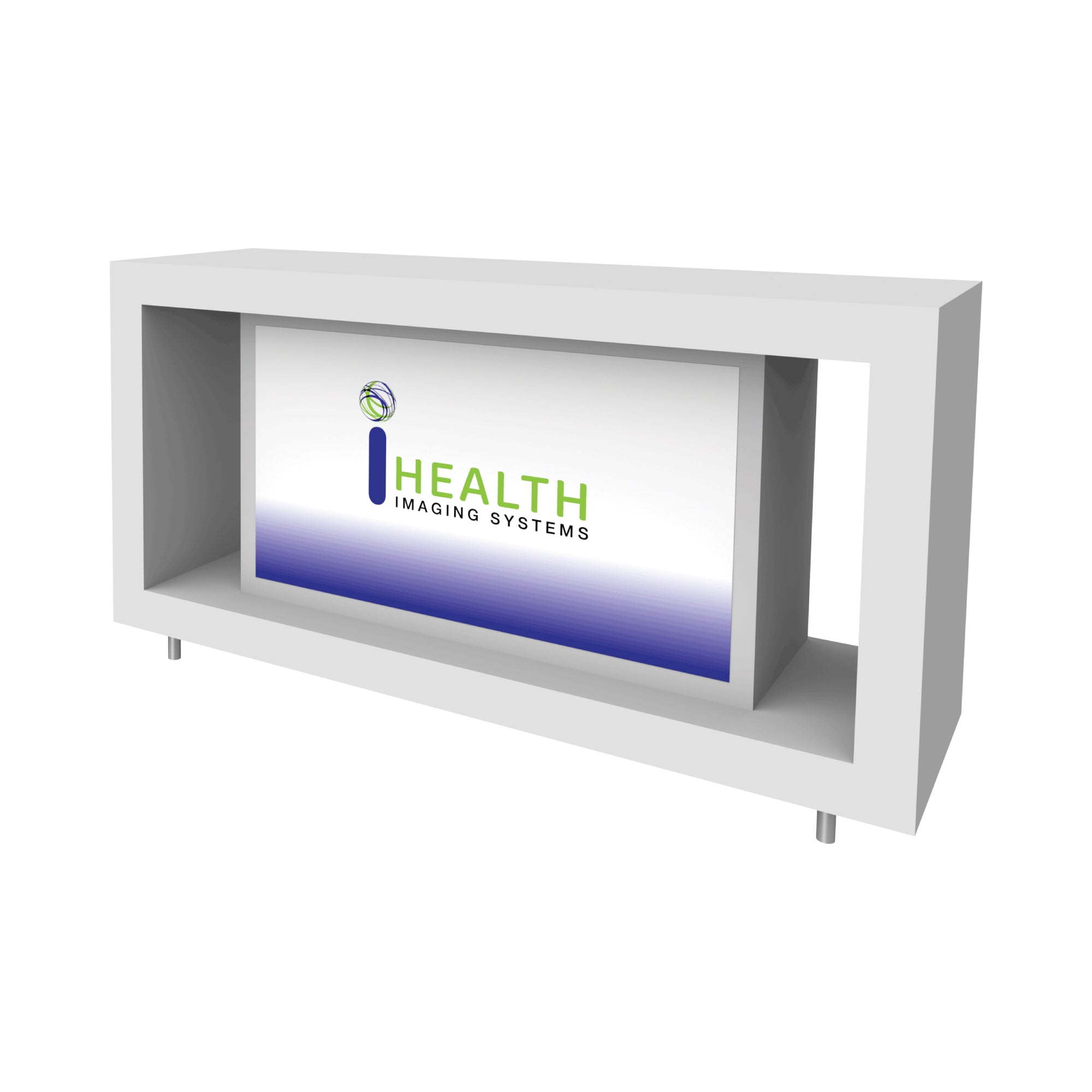 Modular trade show counter with illuminated branded display for exhibitions and special events