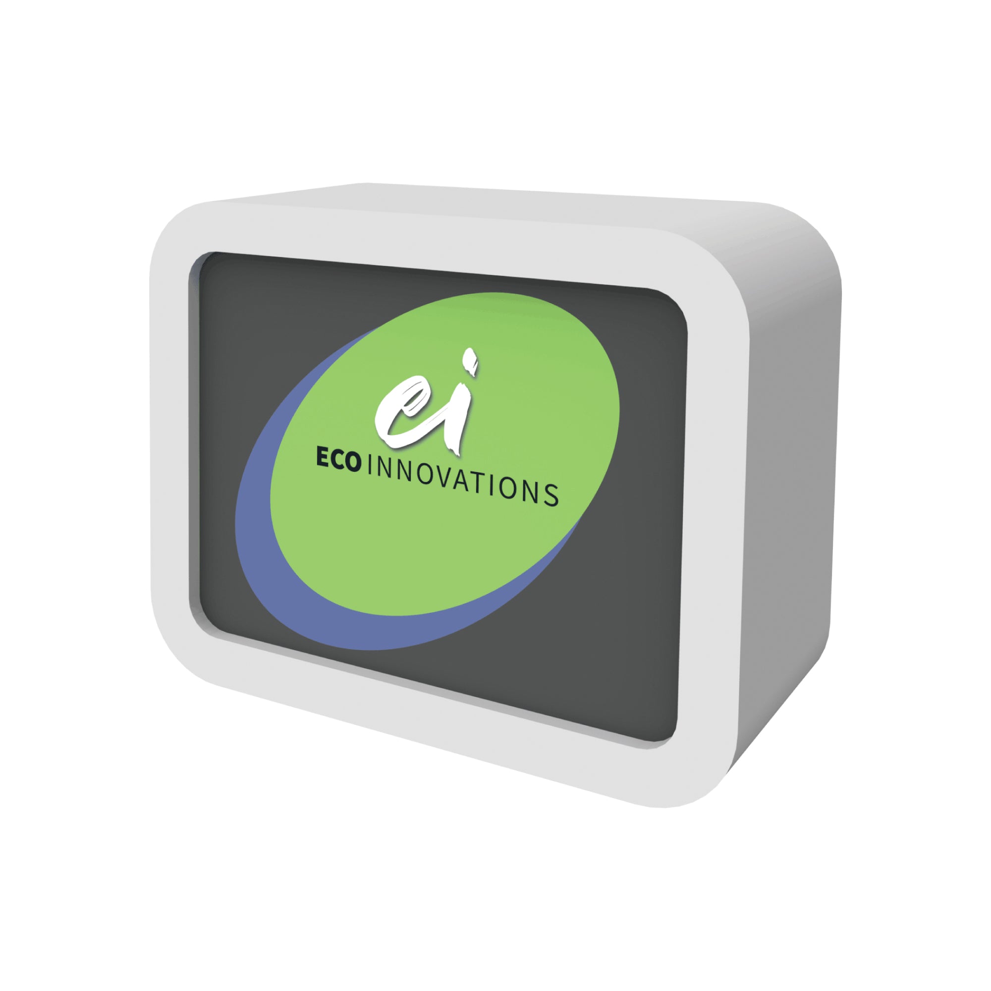 Modular display counter featuring eco innovations logo, ideal for trade shows and exhibitions