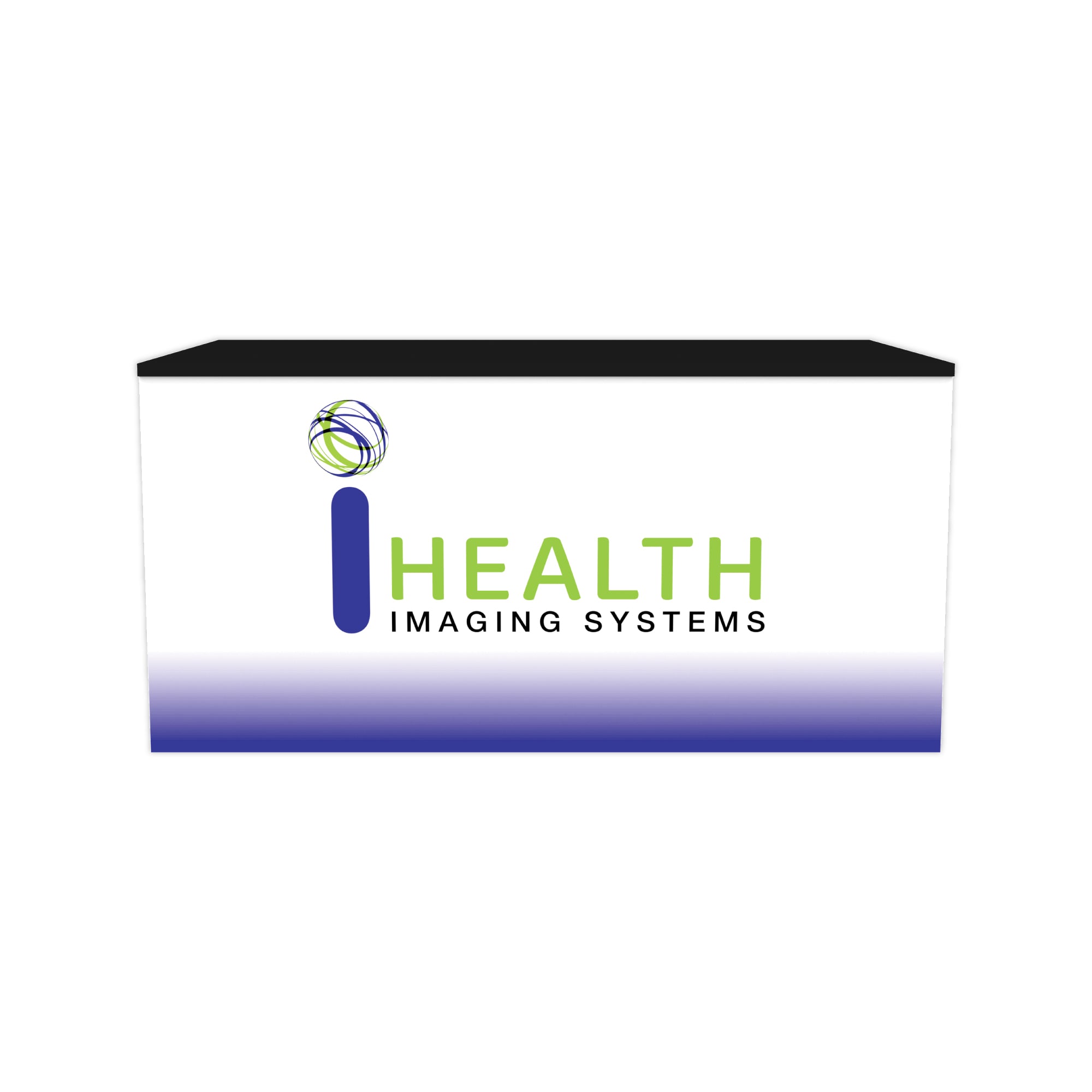 custom branded trade show table cover for iHealth Imaging Systems at exhibitions and events