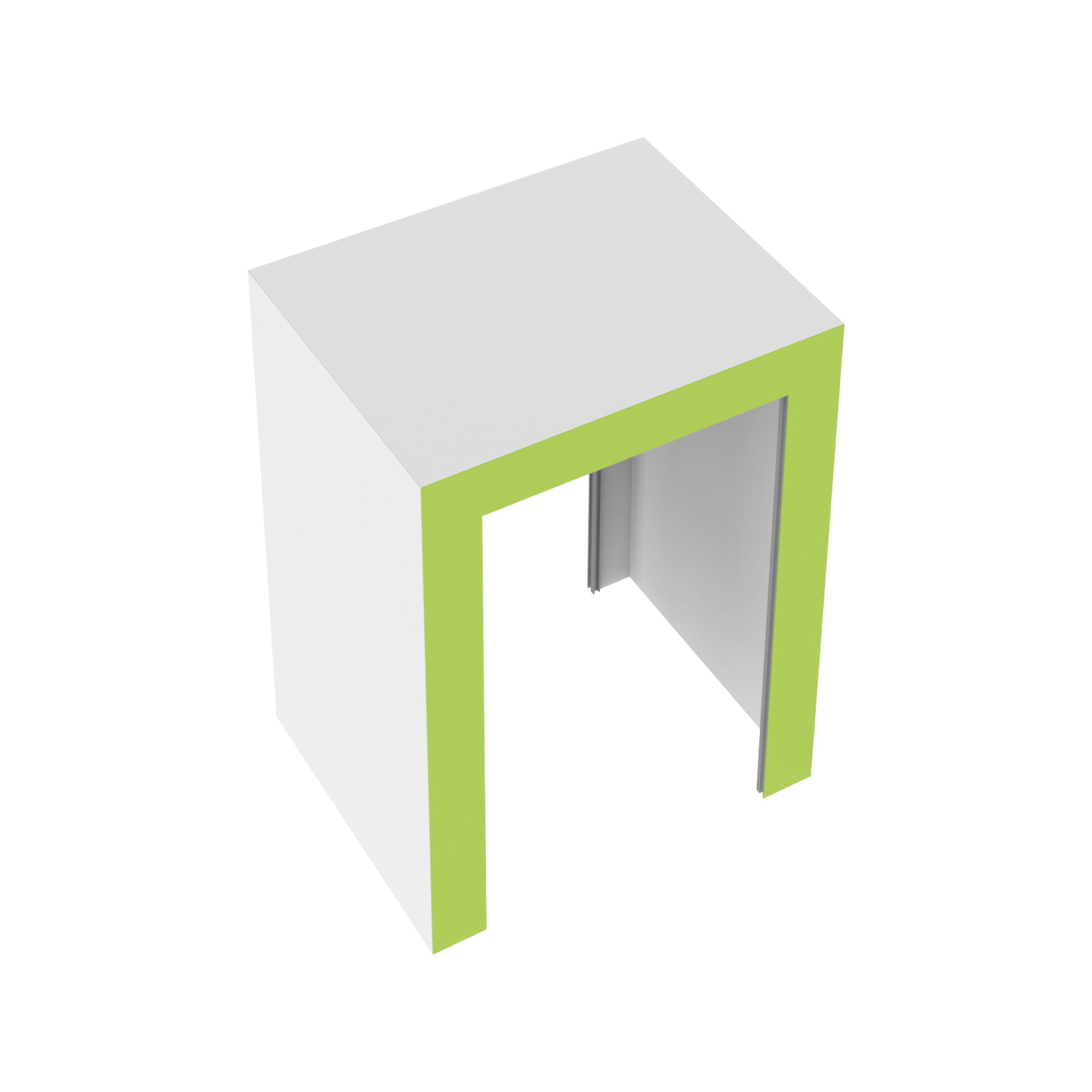 Modular trade show counter unit with open front, designed for exhibitions and special event displays