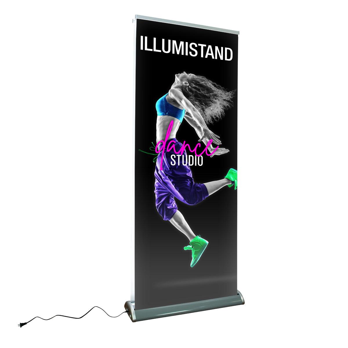 Backlit banner stand featuring a dynamic dance studio advertisement for trade shows and exhibitions