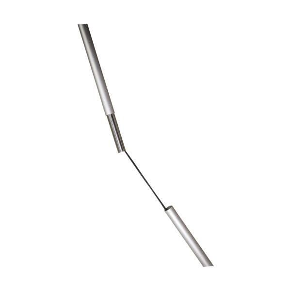 Close-up of trade show banner stand pole with tension cable for exhibition display setup