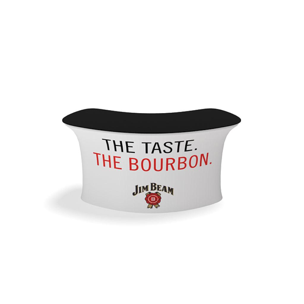 Curved promotional counter with Jim Beam branding for trade shows and special events