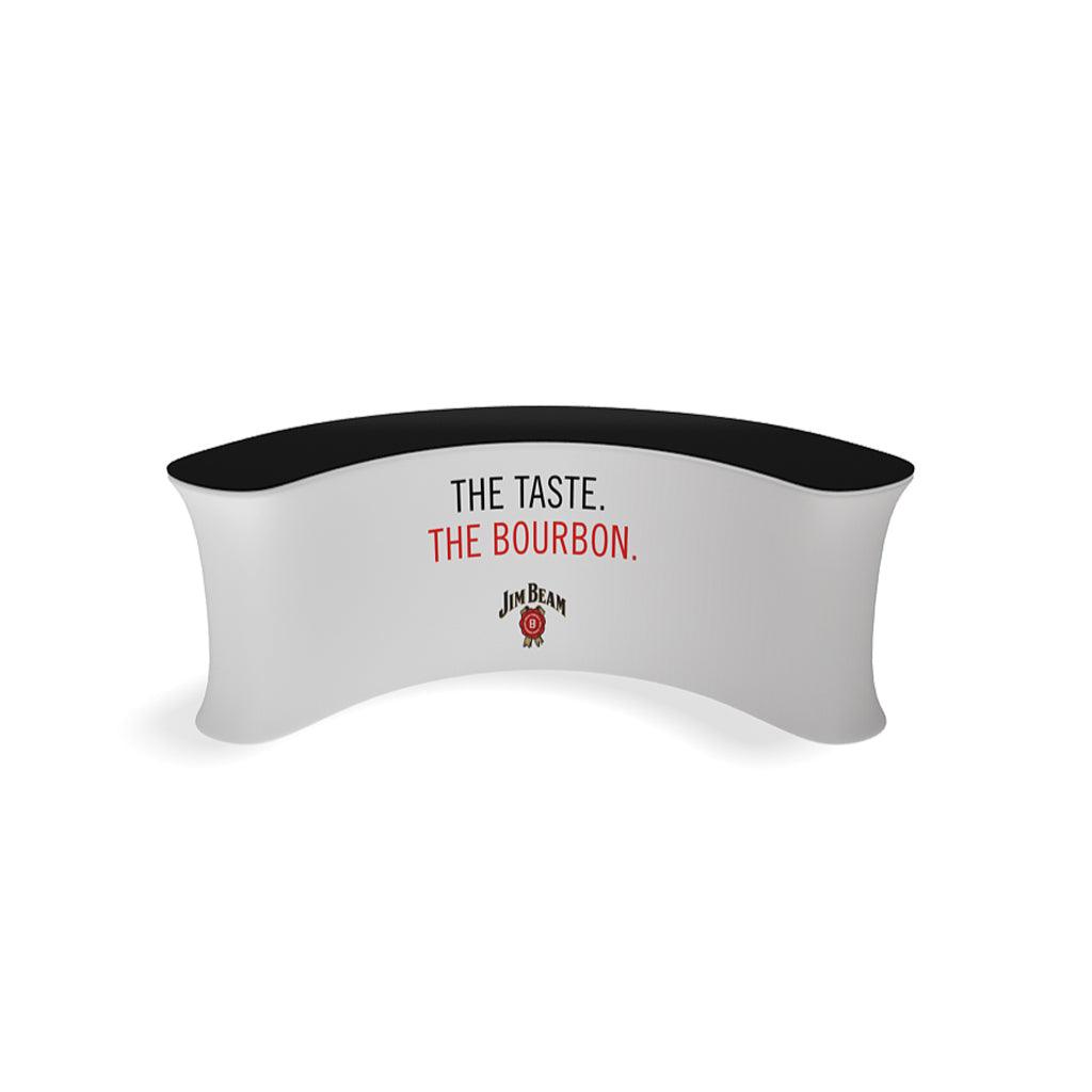 Curved promotional infodesk counter for trade shows with Jim Beam bourbon branding