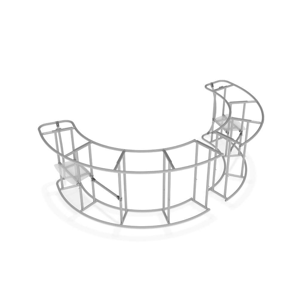 Curved modular frame structure for trade show counters and exhibition displays