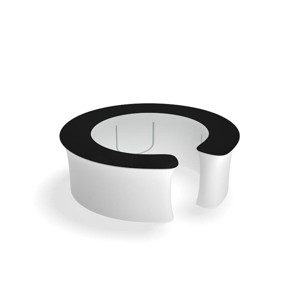 Curved modular info desk counter designed for trade shows, exhibitions, and special events