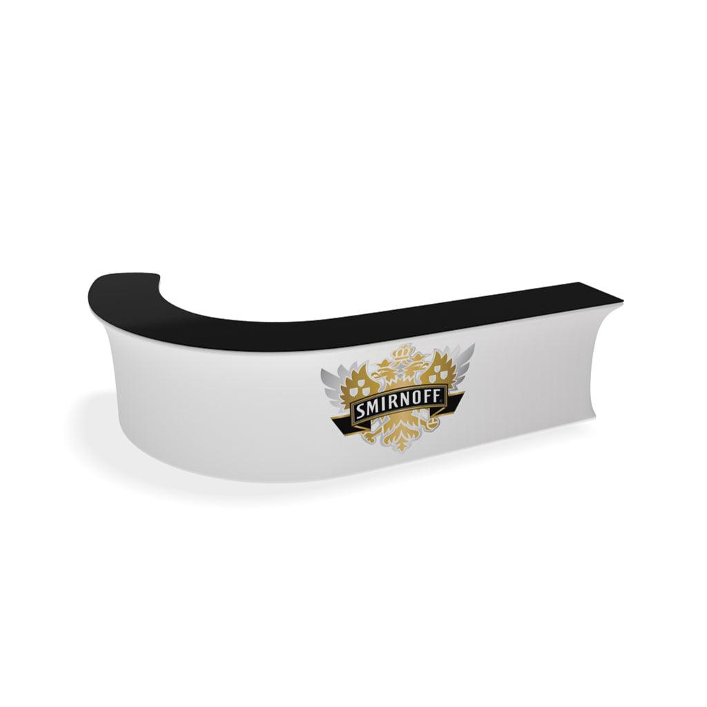 Curved reception counter with Smirnoff branding for trade shows and special event displays