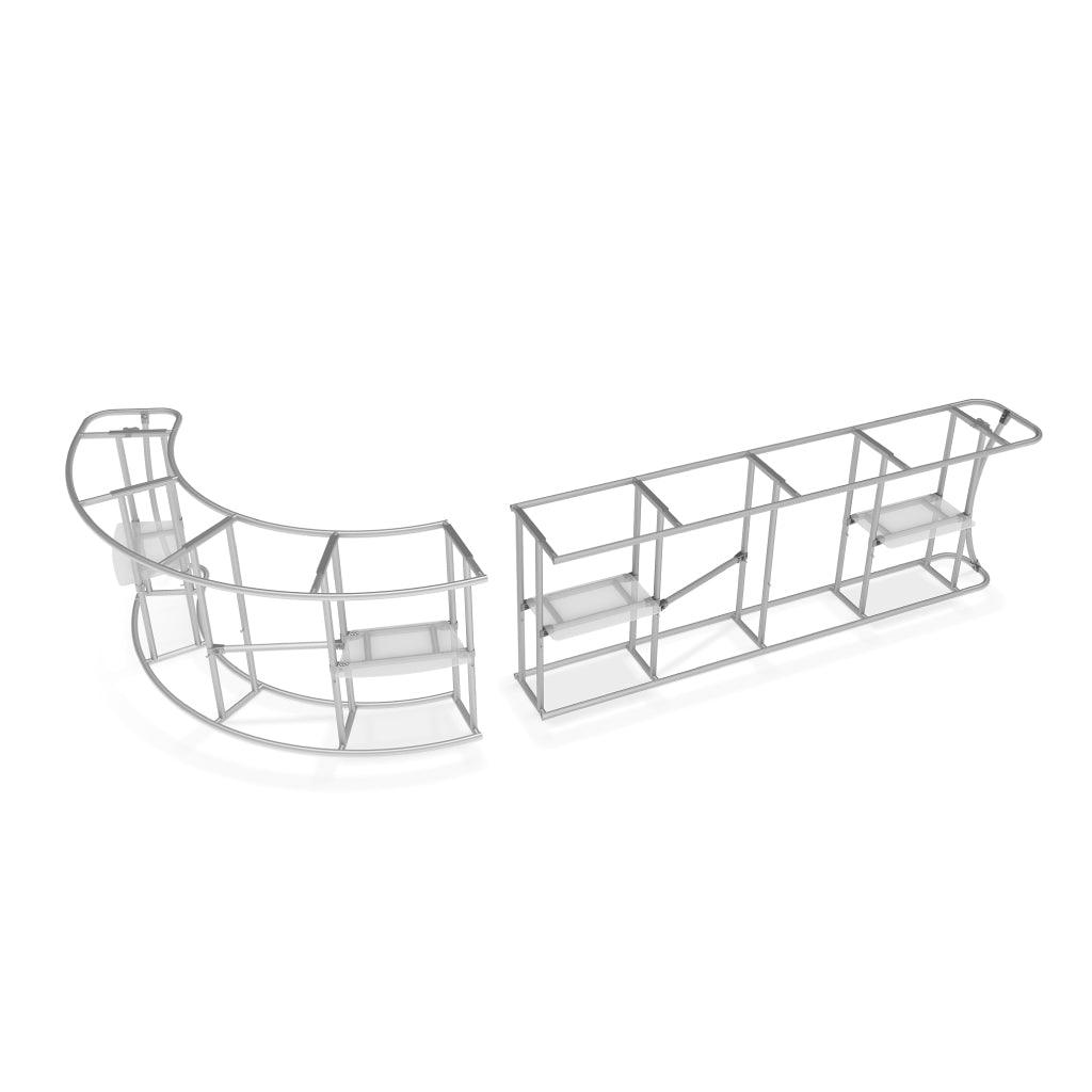 Trade show counter frames with curved and straight designs for exhibitions and special events