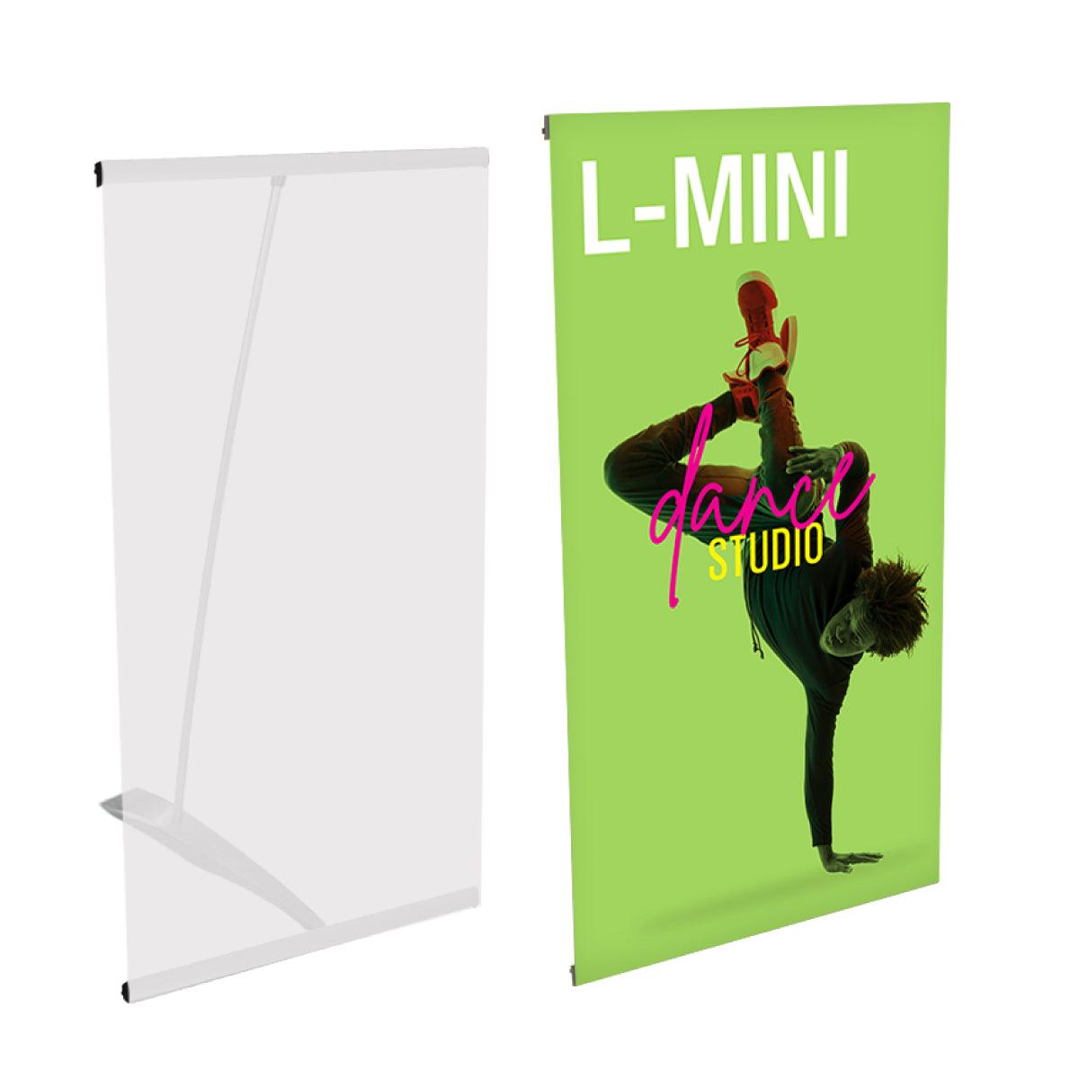 Compact tabletop banner stand displaying dance studio promotion for trade shows and exhibitions