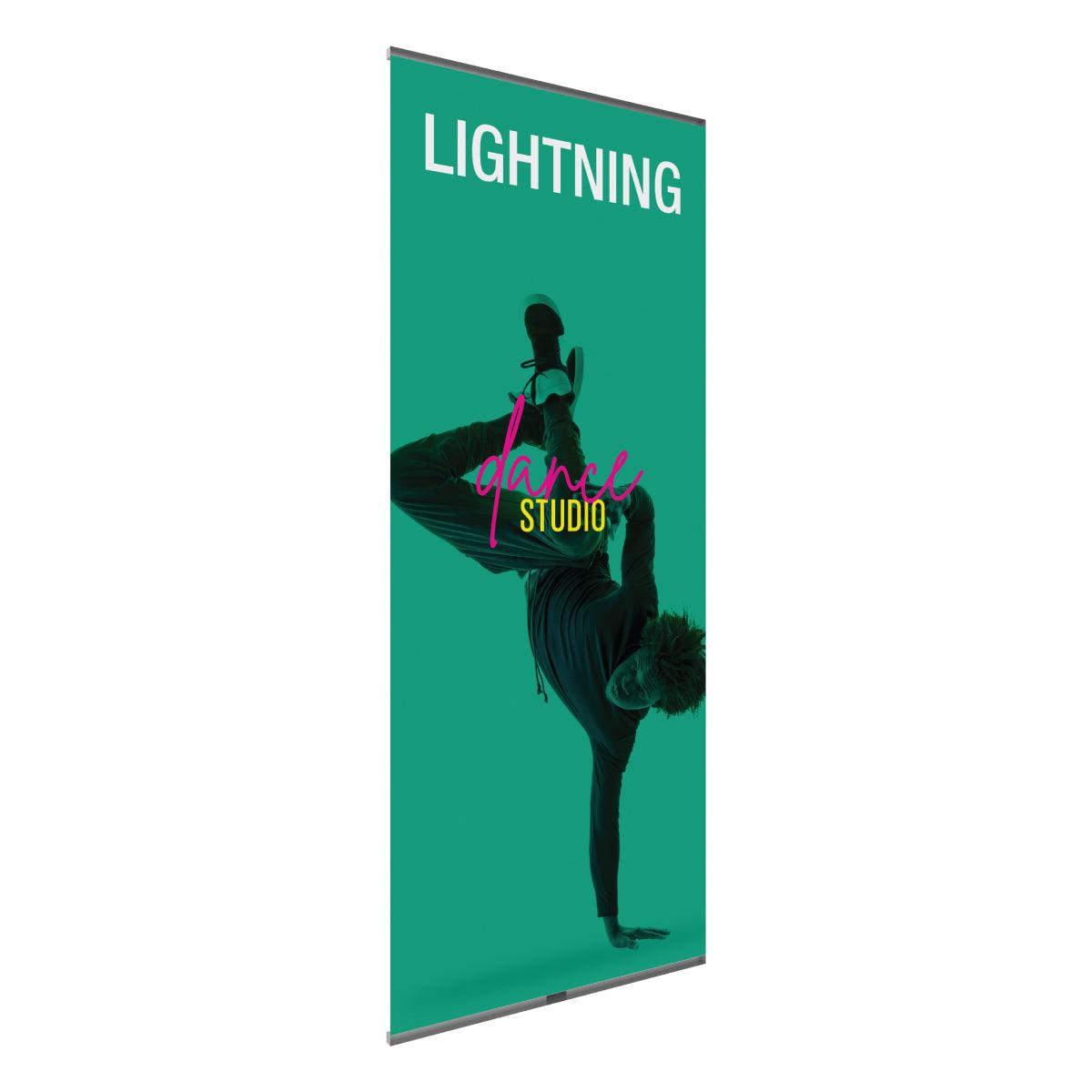 Trade show banner stand featuring breakdancer promoting Lightning Dance Studio for events and exhibitions
