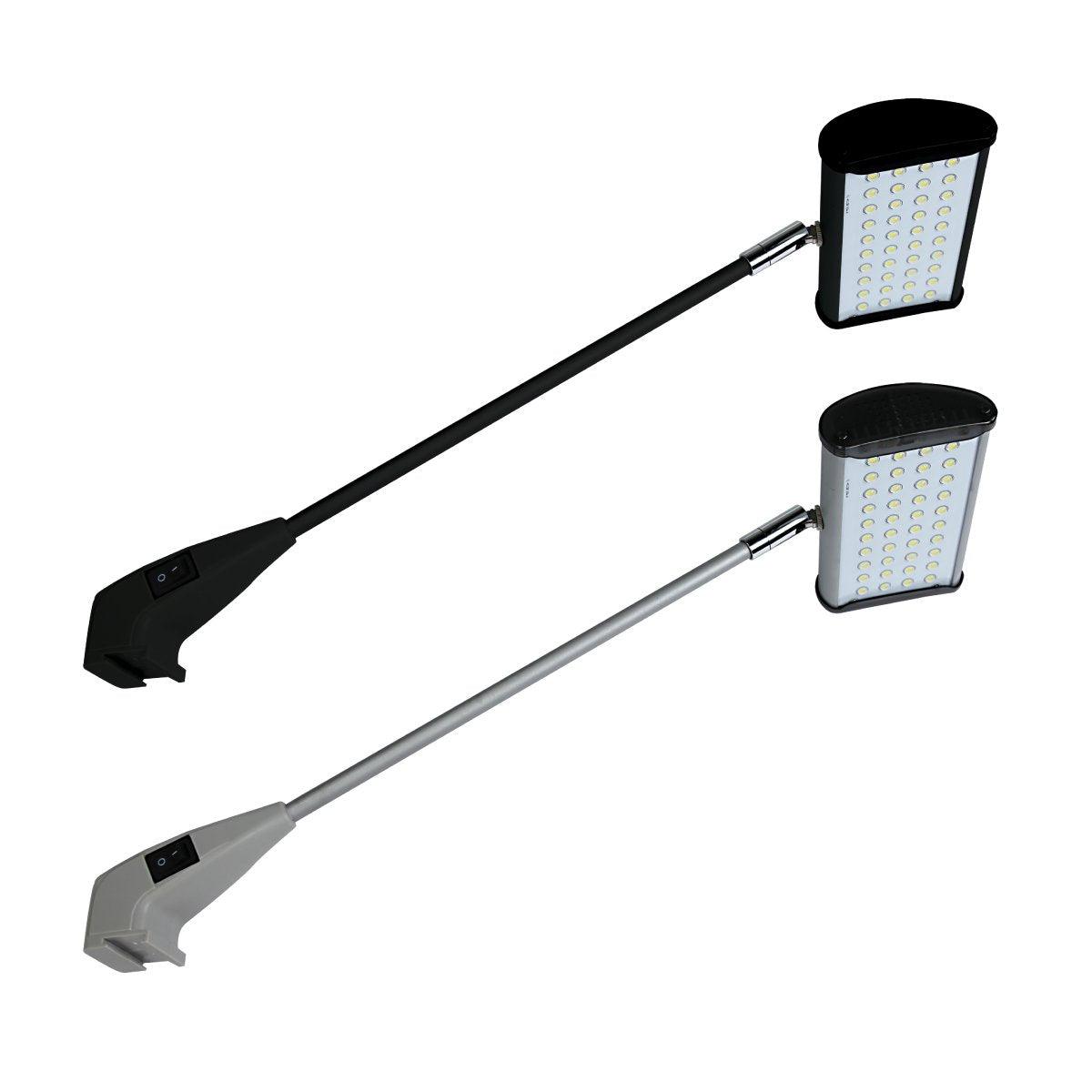 LED spotlight with adjustable arm and clip for trade show, exhibition, and event booth lighting