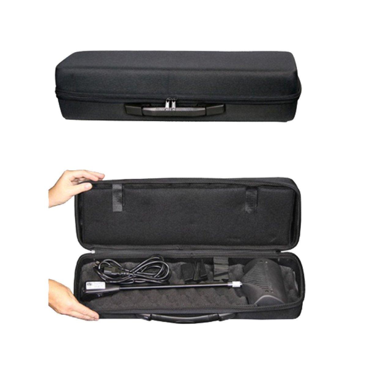Protective hard carrying case with foam insert holding electrical equipment for trade shows and exhibitions