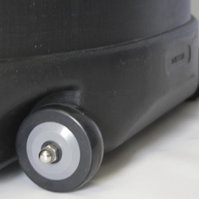 close-up of wheel on medium hard shipping case designed for trade shows and exhibitions