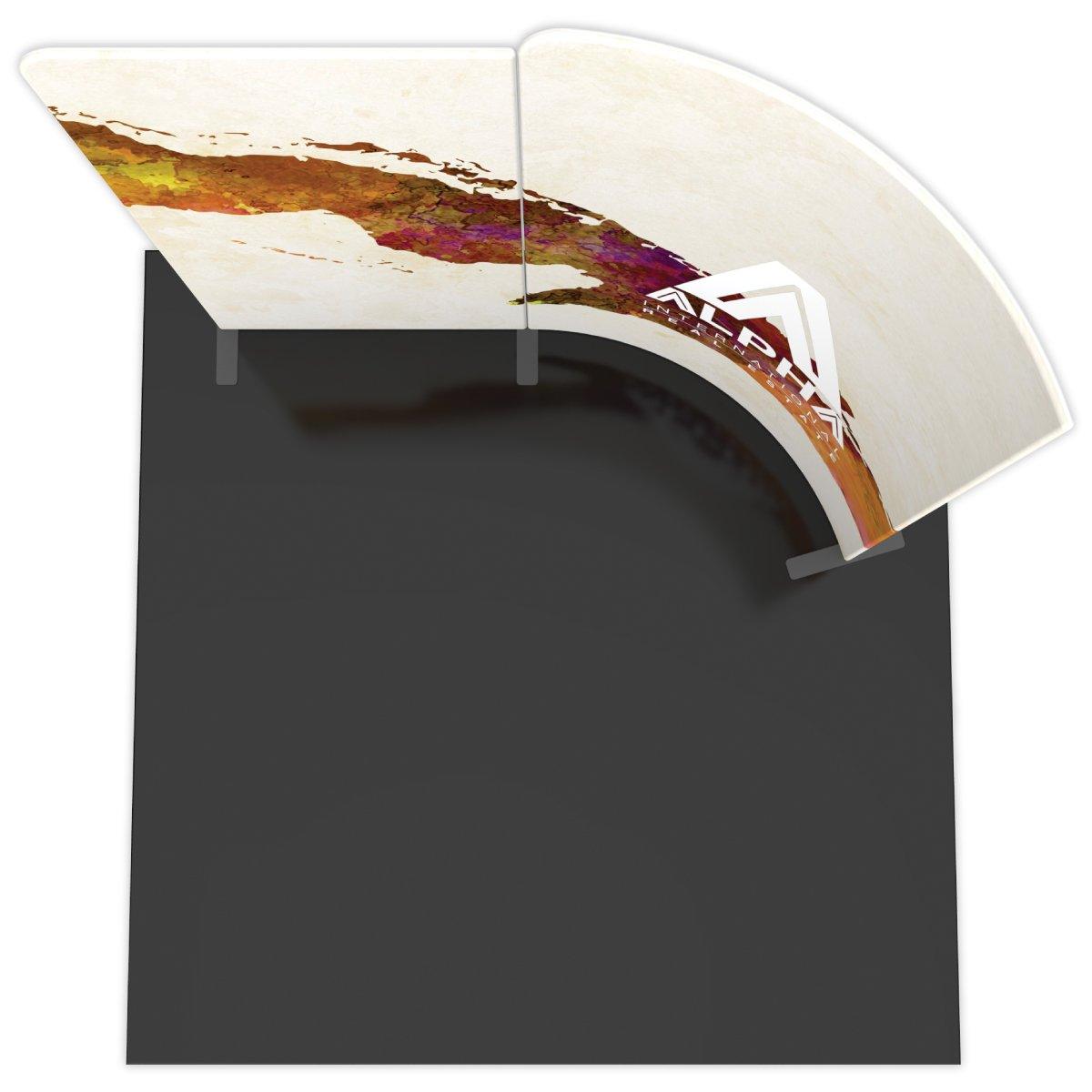 10ft curved modular trade show display with abstract design and logo for exhibitions