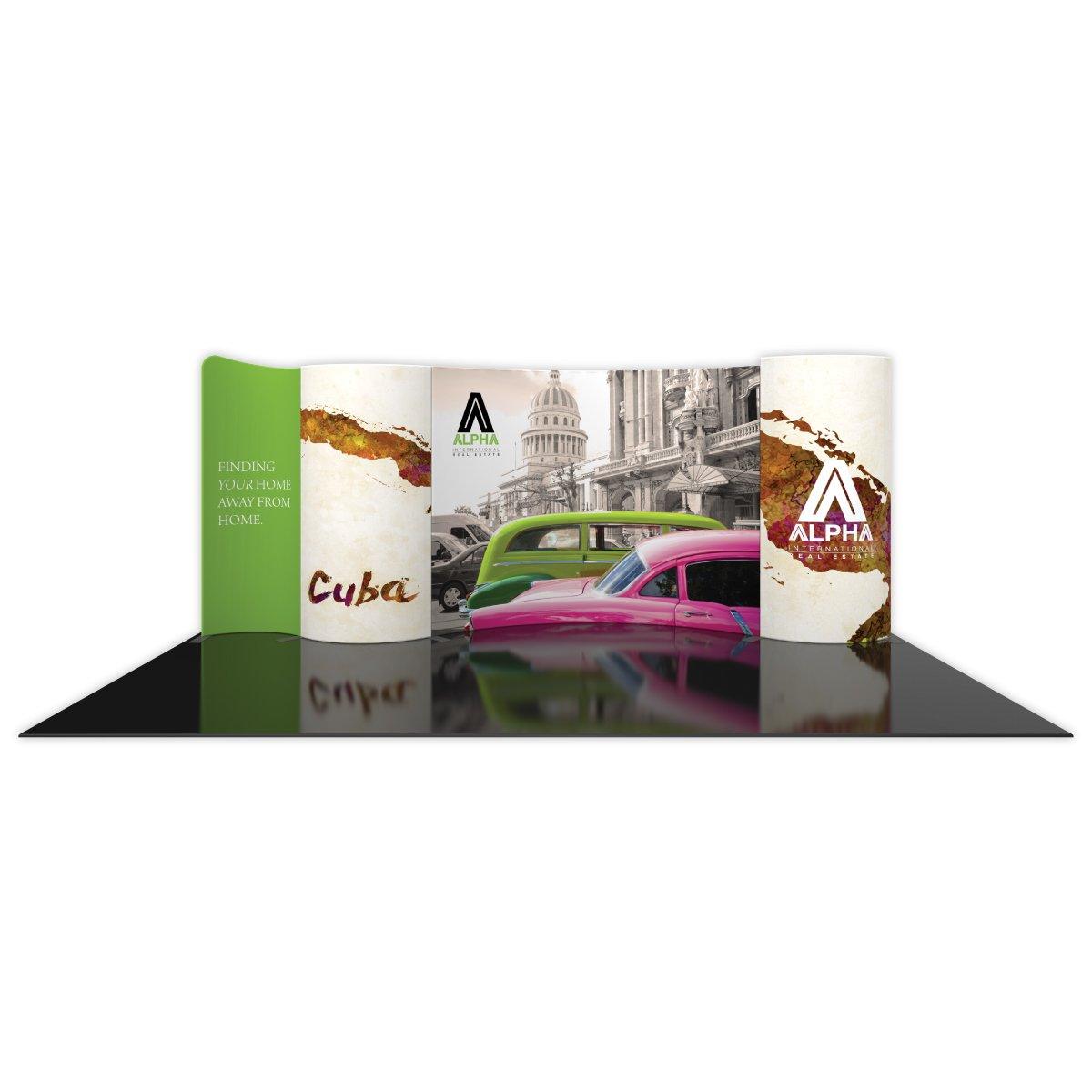 20ft trade show display featuring curved panels with classic cars and Havana architecture for exhibitions and events