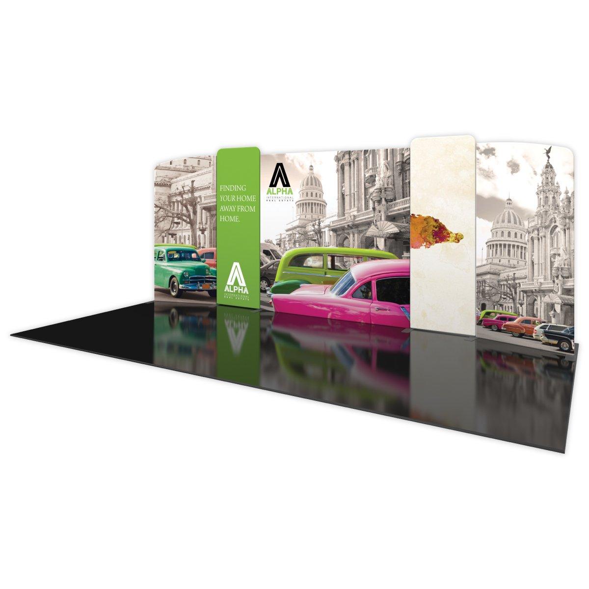 20ft trade show display with vintage cars and historic cityscape graphics for exhibitions and events