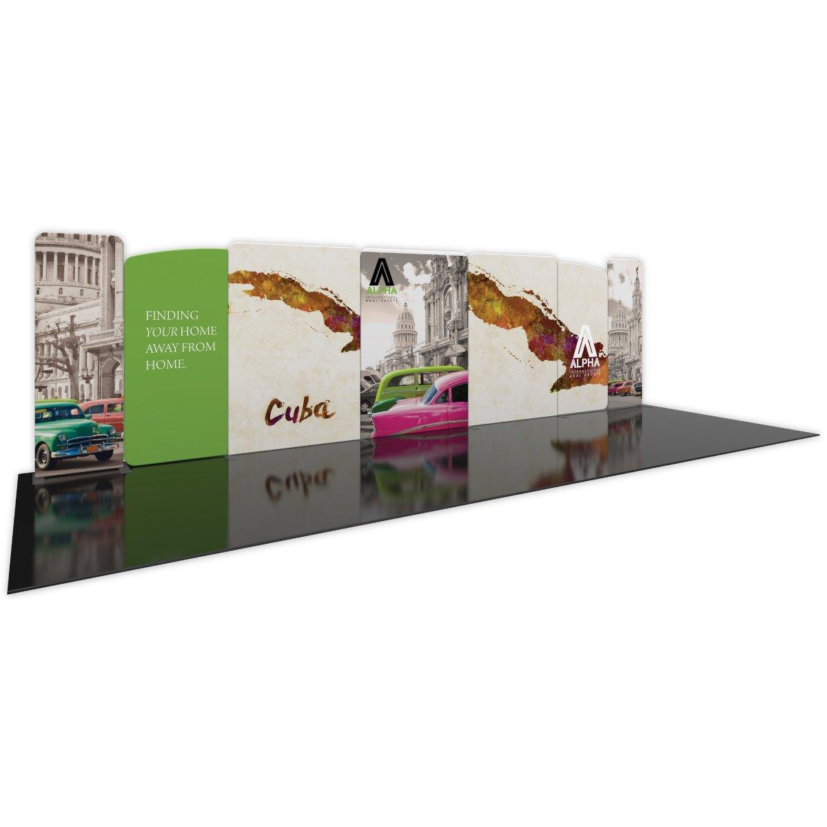 Modular trade show display featuring Cuba graphics and vintage cars for exhibitions and special events