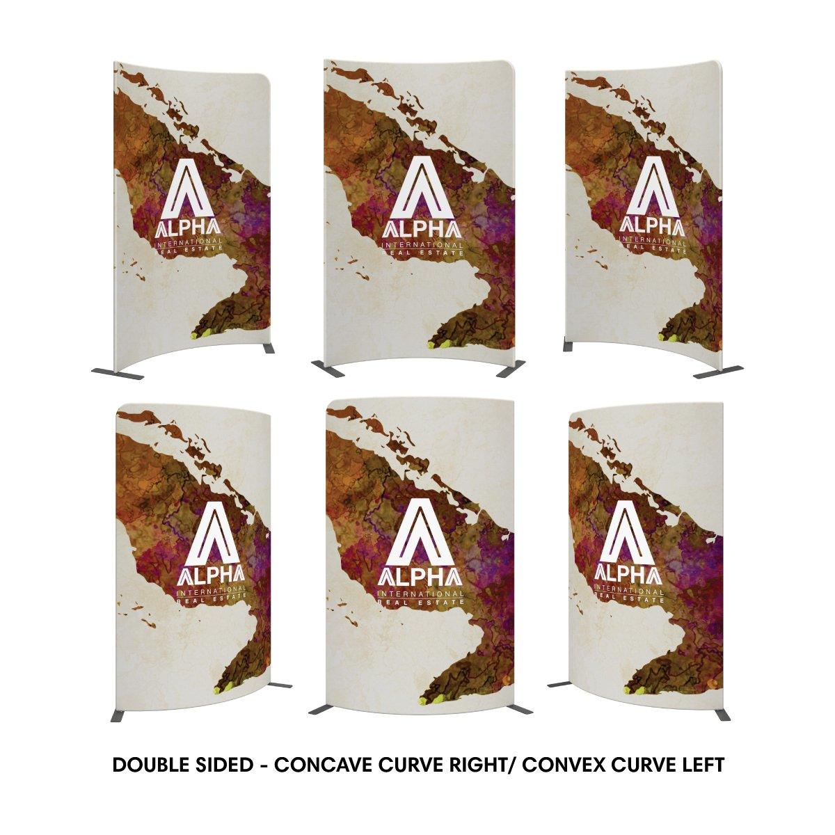 Double-sided curved trade show displays with map graphics for exhibitions and special events