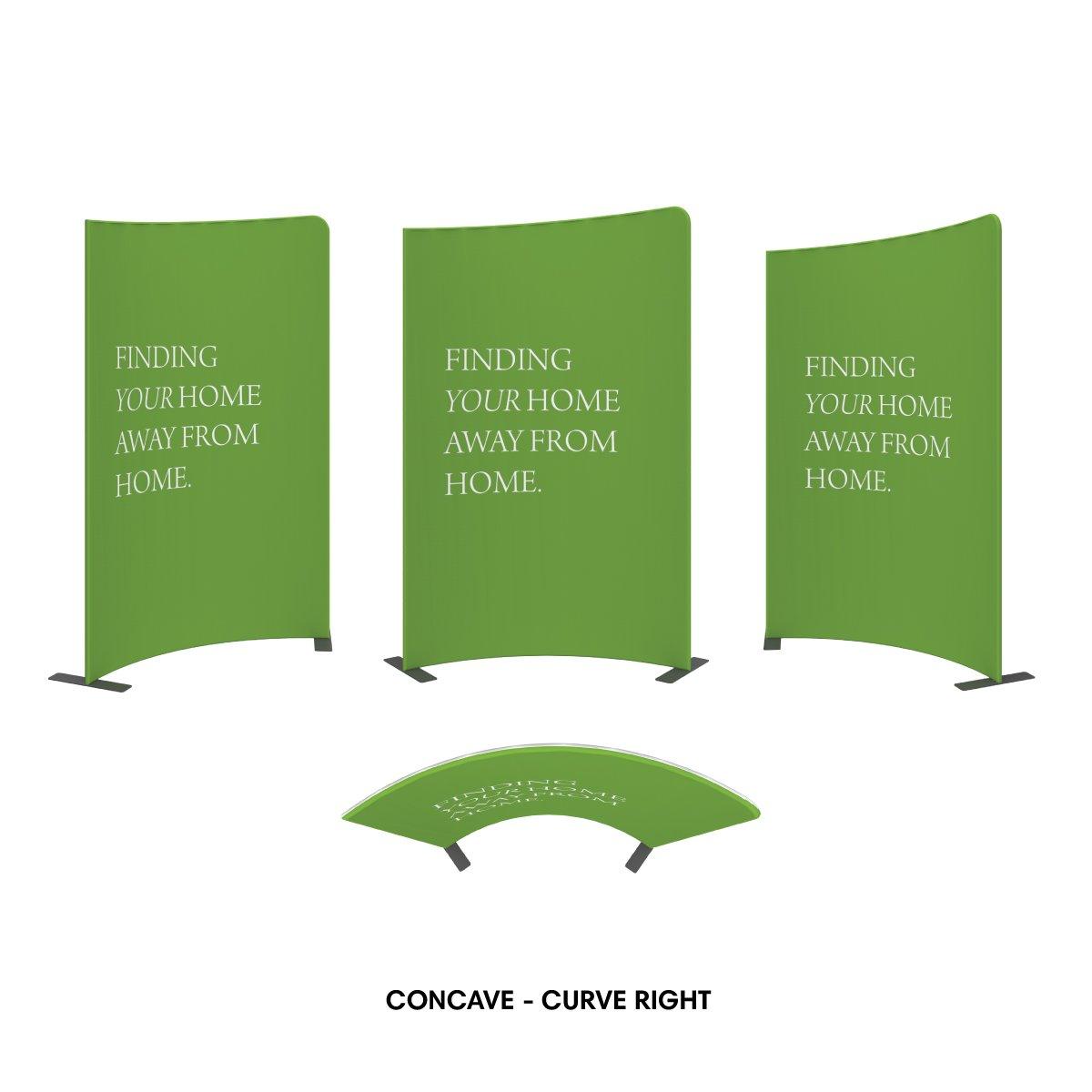 Concave curved trade show fabric displays with adjustable stands for exhibitions and special events