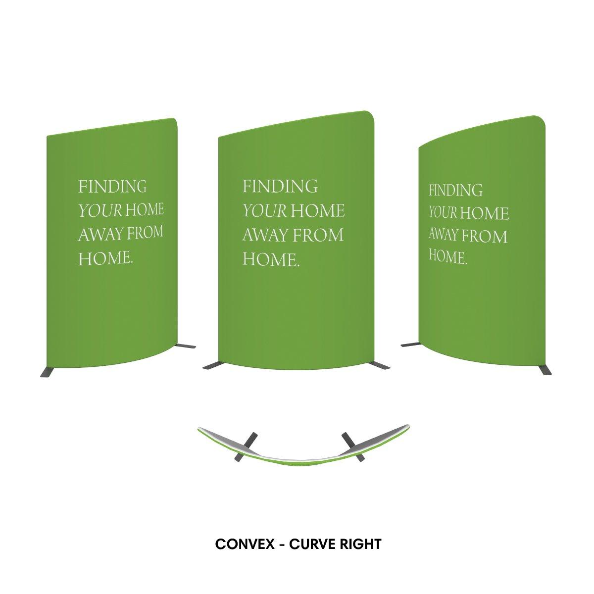 Curved trade show display panels with text for exhibitions and special events setup