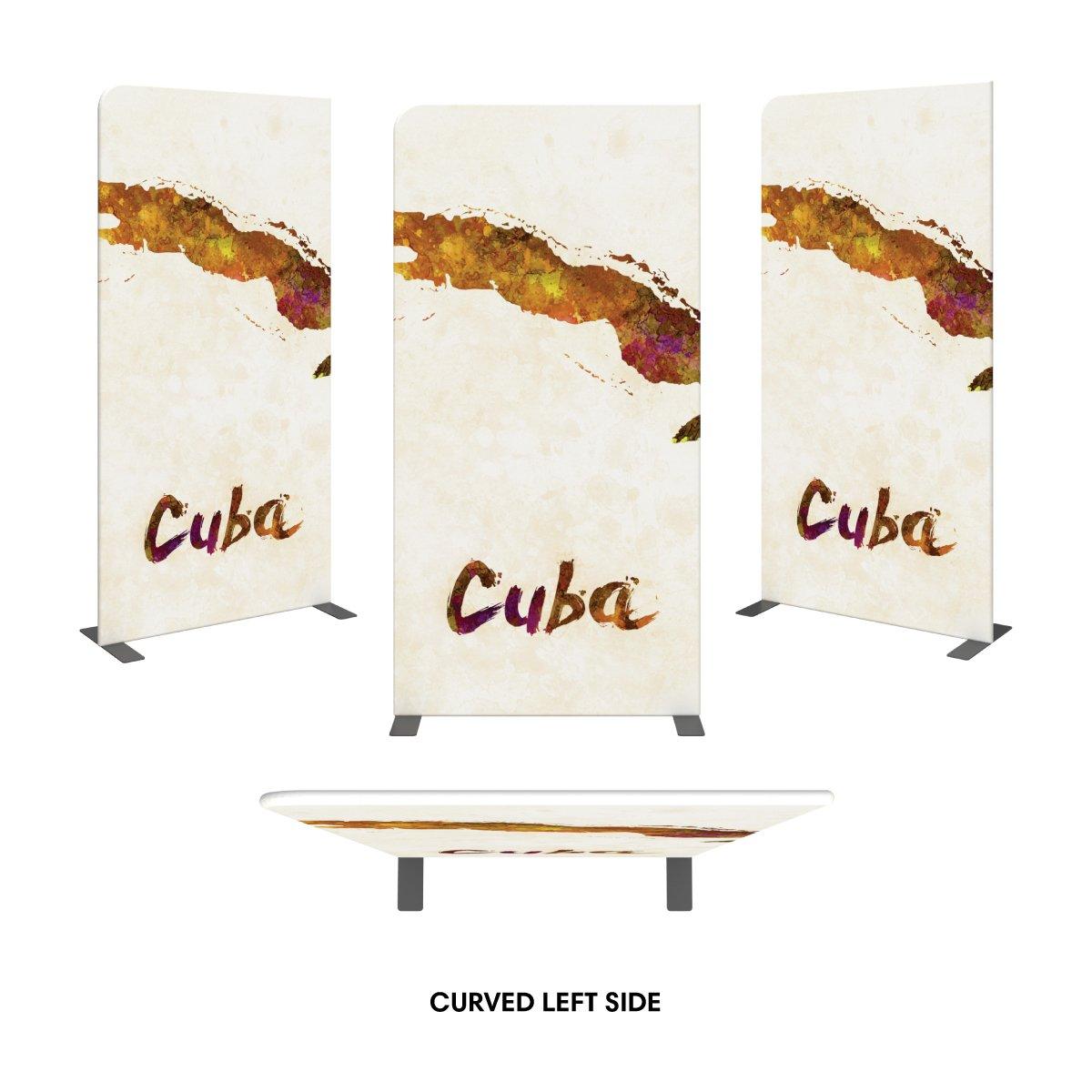 Curved fabric trade show display panel with Cuba map and text for exhibitions and events